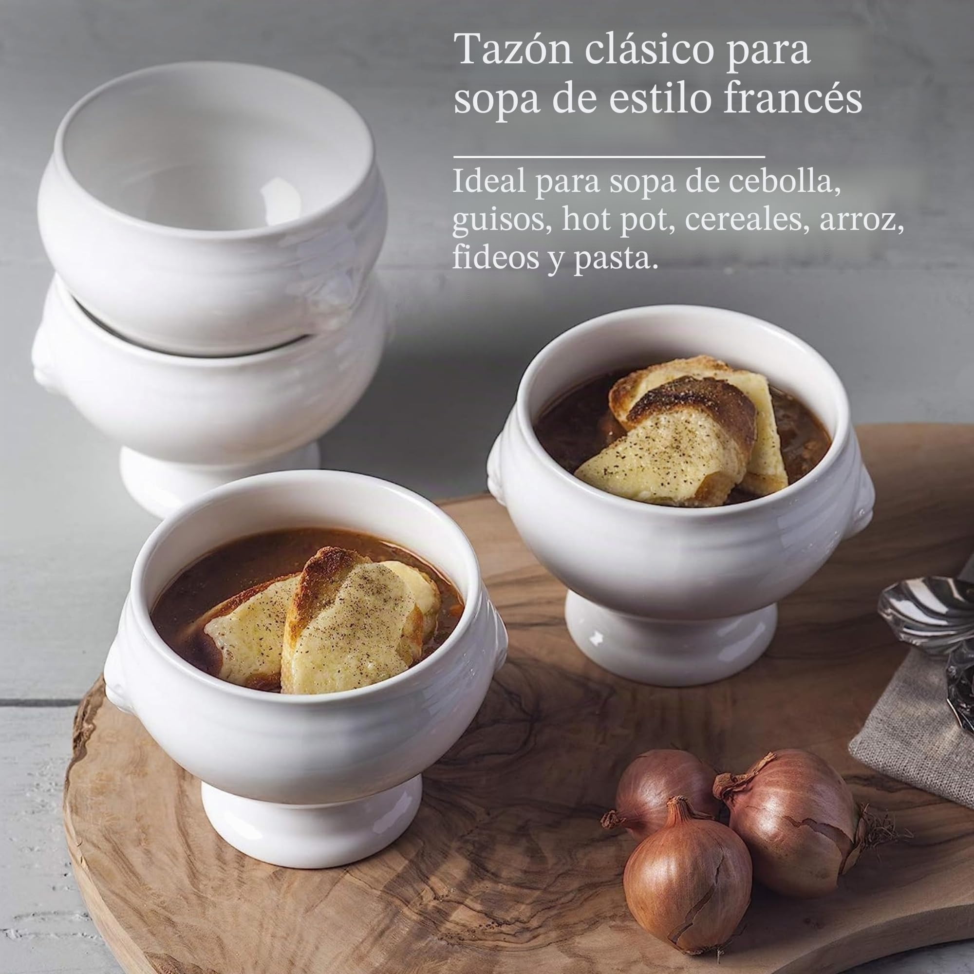 WM Bartleet & Sons 1750 TSET121 Juego de 4 Cuencos para Sopa y guiso de Cebolla Francesa (Porcelana, 350 ml), Color Blanco