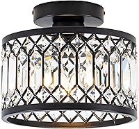 Rpzloila Modern Crystal Semi Flush Mount Ceiling Light - Black Chandelier Fixture for Kitchen Bedroom Bathroom Entryway (E26 Bulb Not Included)