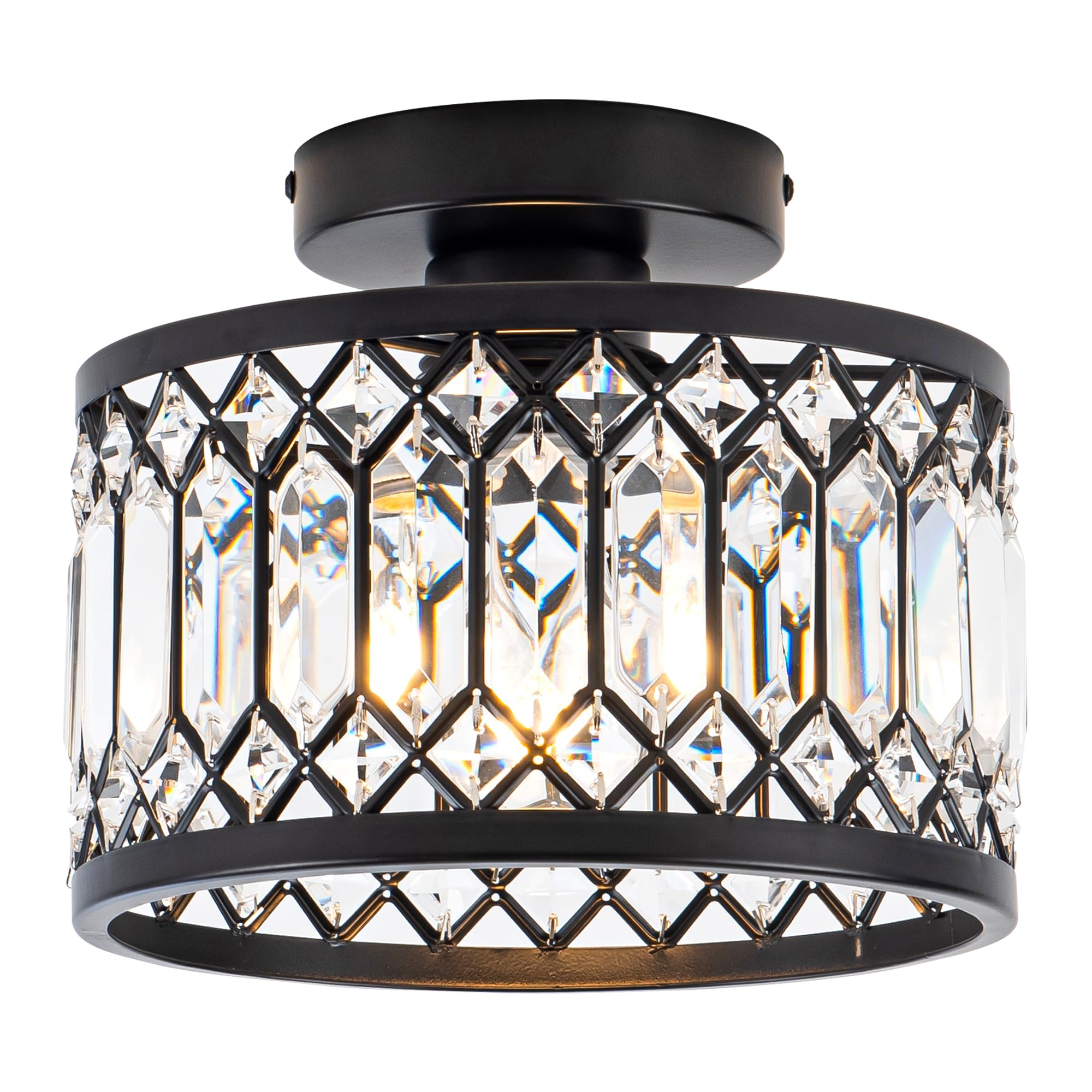 Crystal Ceiling Light Fixture, Modern Semi Flush Mount Ceiling Light,Crystal Chandelier for Kitchen Bedroom Bathroom Entryway Black (Bulb not Included)