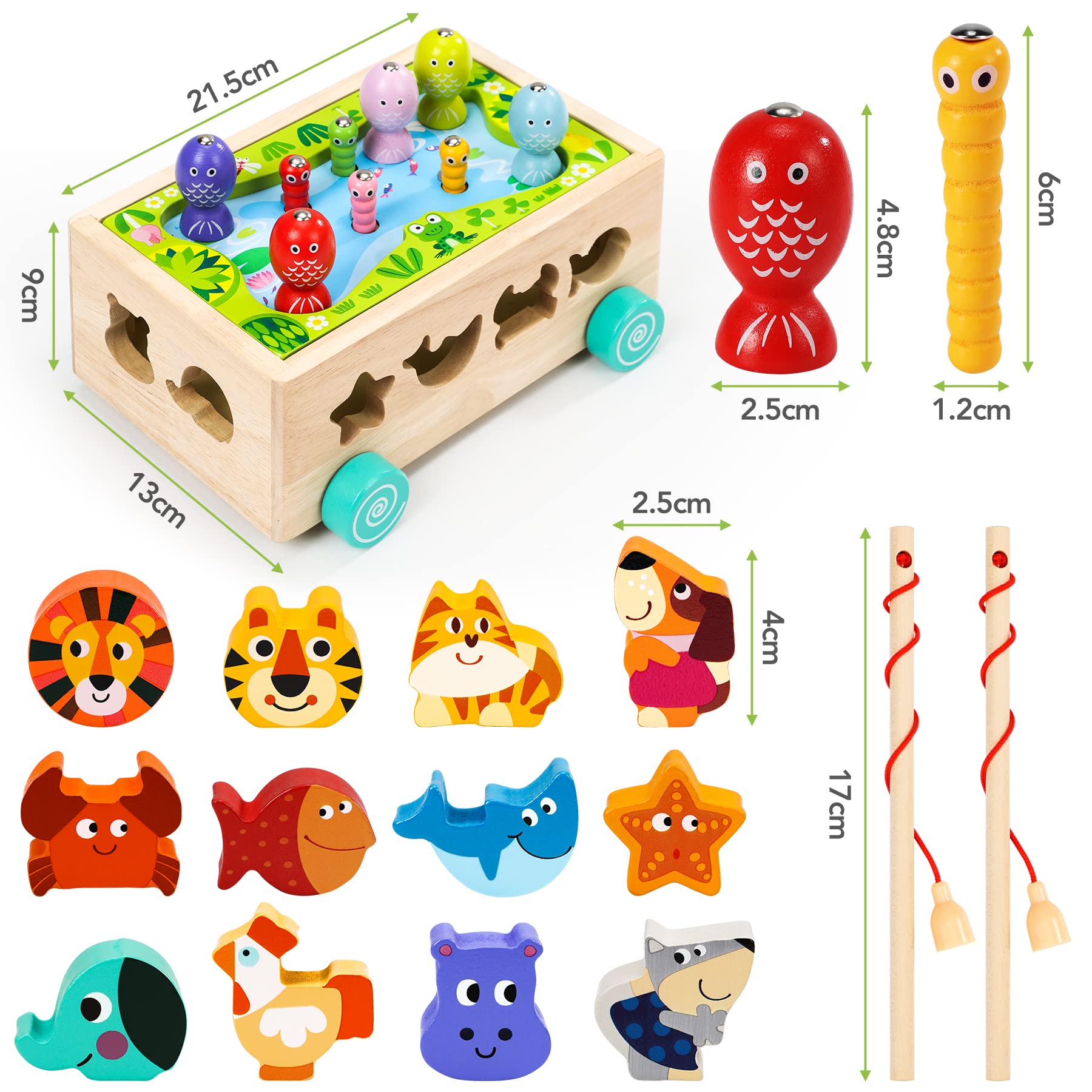 Giochi Montessori 2 Anni | 6 in 1 Magnetici di Pesca in Legno Abilità Motorie Giocattoli Educativi | Giochi per Bambini di 2 Anni| Educativi Regali Pasqua Bambino 2 3 4 Anni Bambini Bambina