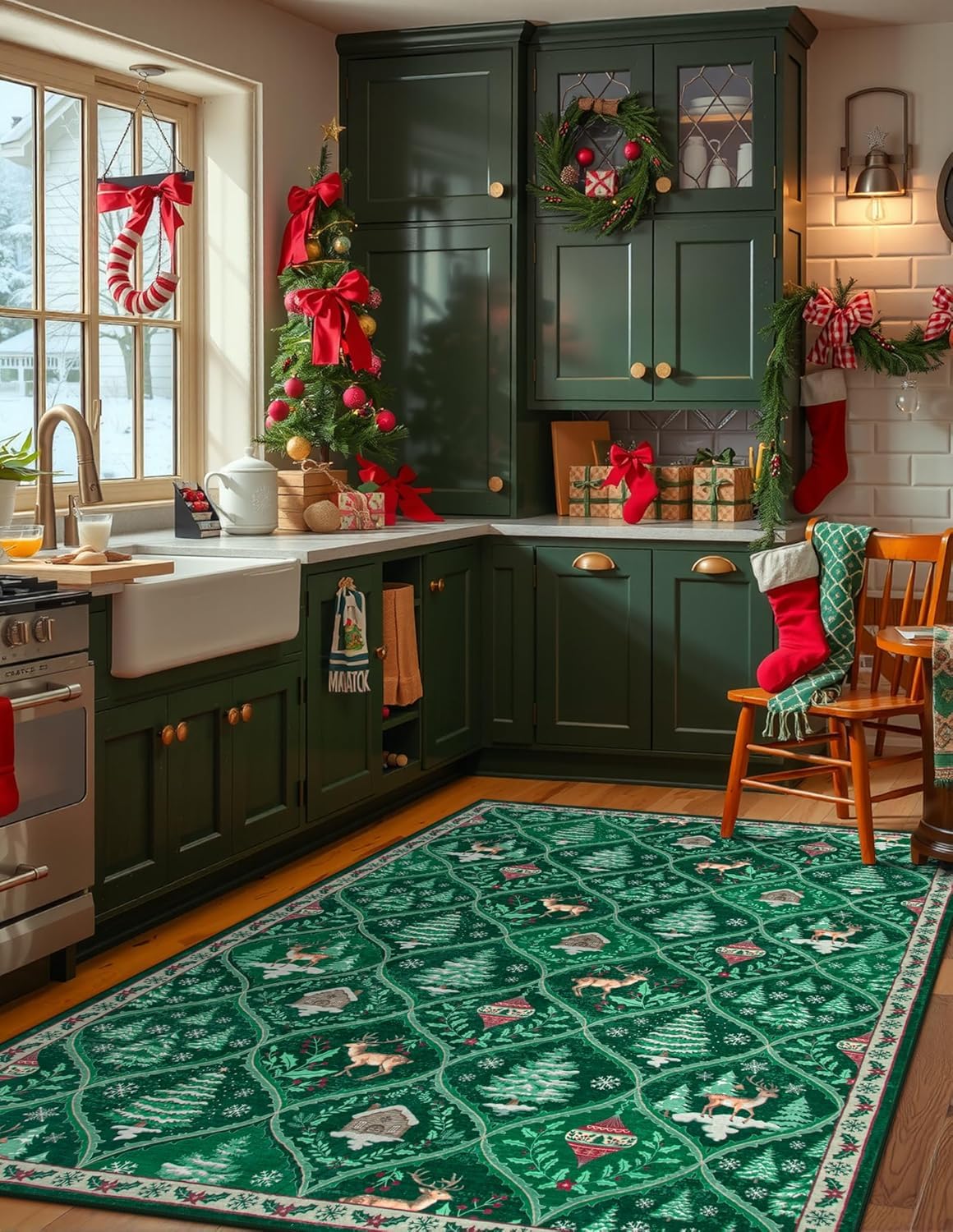 Alfombra navideña con estampado de renos navideños para el dormitorio, grande, lavable, suave, alfombra de Navidad, resistente a la suciedad (color 2, 100 x 150 cm)