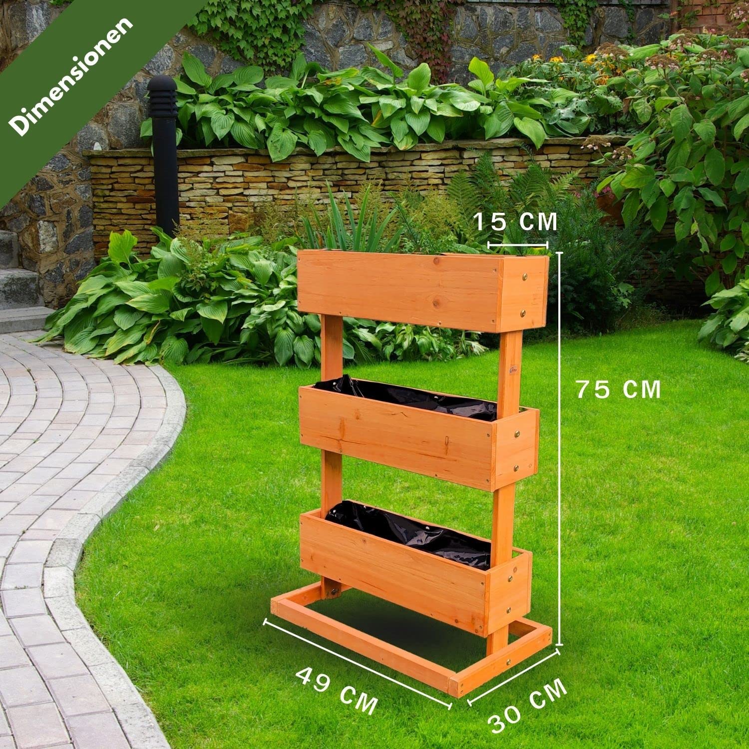 Coemo Vertikalbeet Hochbeet 3 Etagen aus Nadelholz, 50x30x75 cm, Braun