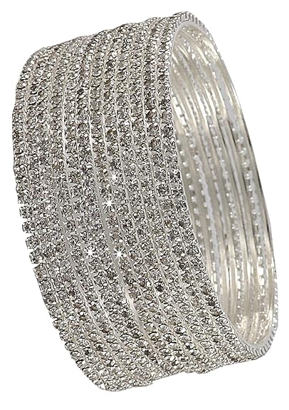 ZULKA Non-Precious Metal with Base Metal and Zircon Gemstone Studded Premium and Traditional Glossy Finished Sleek Bangle set for Women and Girls