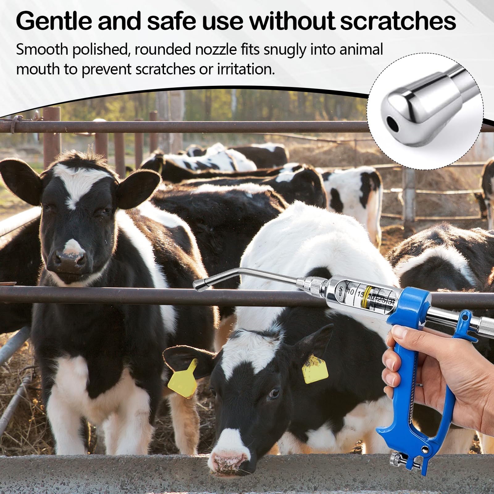 Pistola de Drench Veterinaria de Metal, Dosificación Oral 5-30 ml Ajustable Depósito 2500 ml Boquilla Acero Inoxidable Mango Antideslizante Para Vacas Cerdos Ovejas