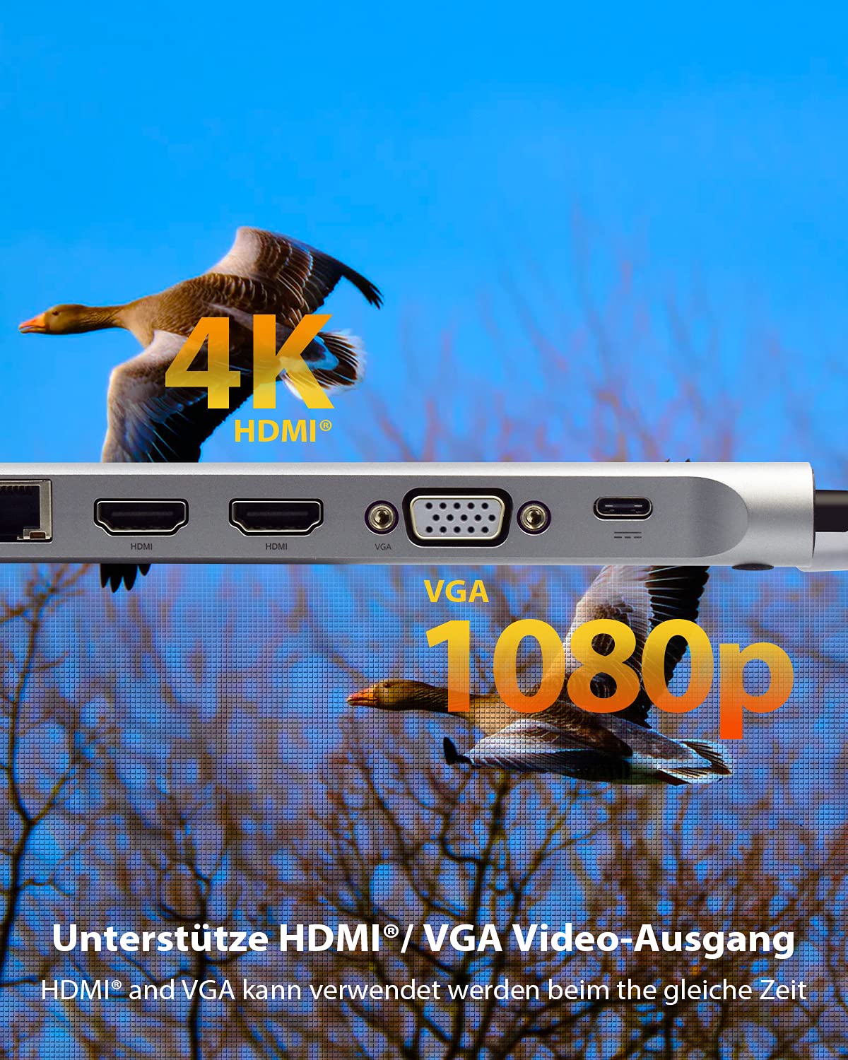 ICY BOX USB-C Docking Station (11-in-1) für 2 Monitore (2x HDMI & 1x VGA), 4K 30Hz, 3-fach USB 3.0 HUB, 100W Power Delivery, Gigabit Ethernet, Kartenleser, Grau, IB-DK2106-C