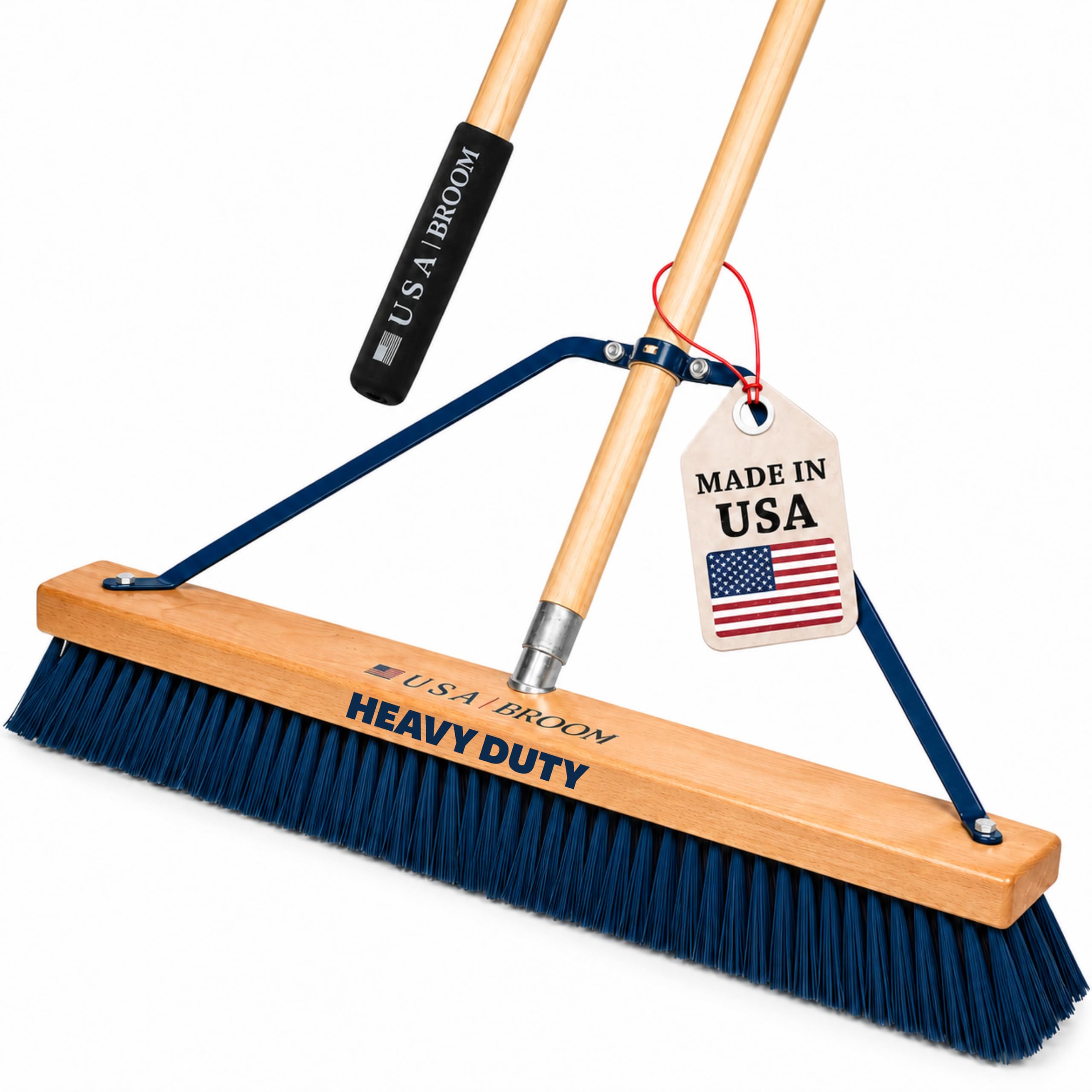 Escoba de empuje resistente de 24 pulgadas para exteriores con mango de 60 pulgadas. Ideal para aspalto, hormigón y desechos pesados. Soportes de acero duraderos fabricados en Estados Unidos,