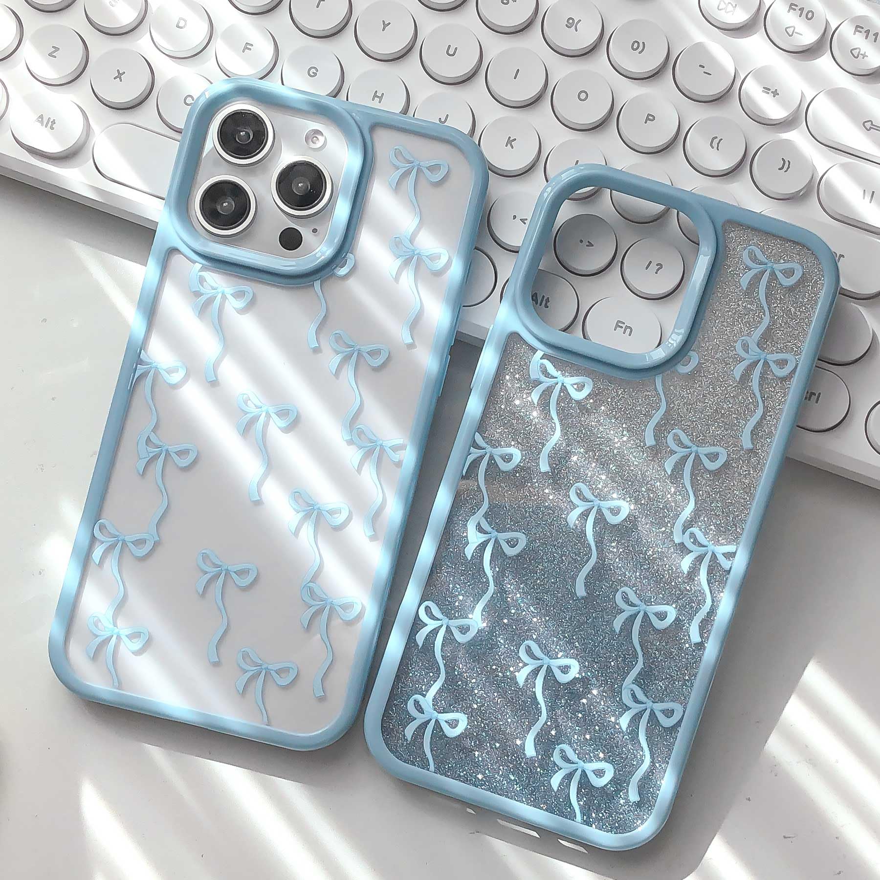 Yetagso Bow Case for iPhone 16 Pro,Clear Slim Fit Pretty Aesthetic Bow Phone Case Cover for Women Girl,Soft Frame Hard Back Non-Yellowing Glitter