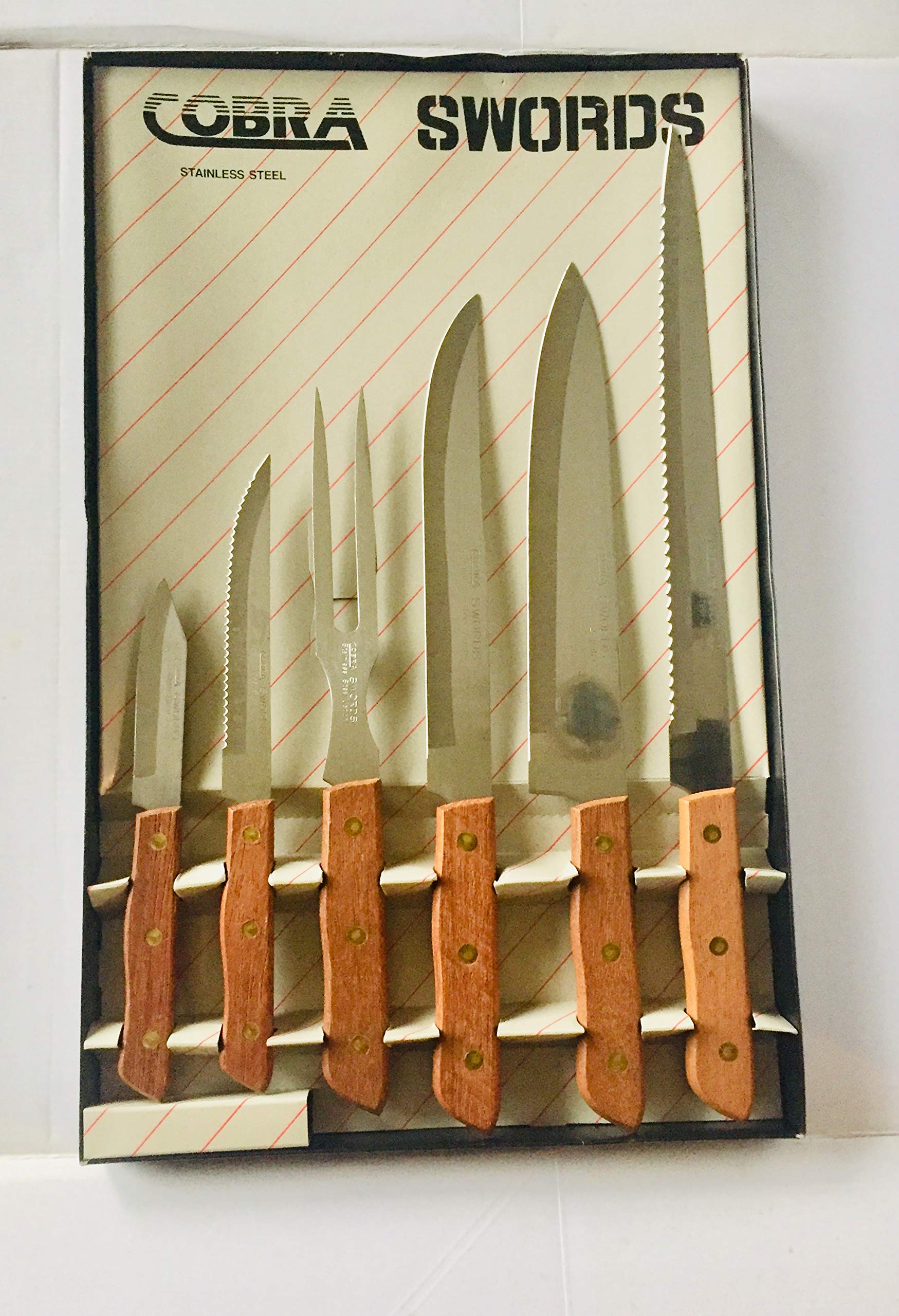 Cobra Swords 6 Piece Knife set Carving Stainless Steel W/hard Wood Handle Knife Set
