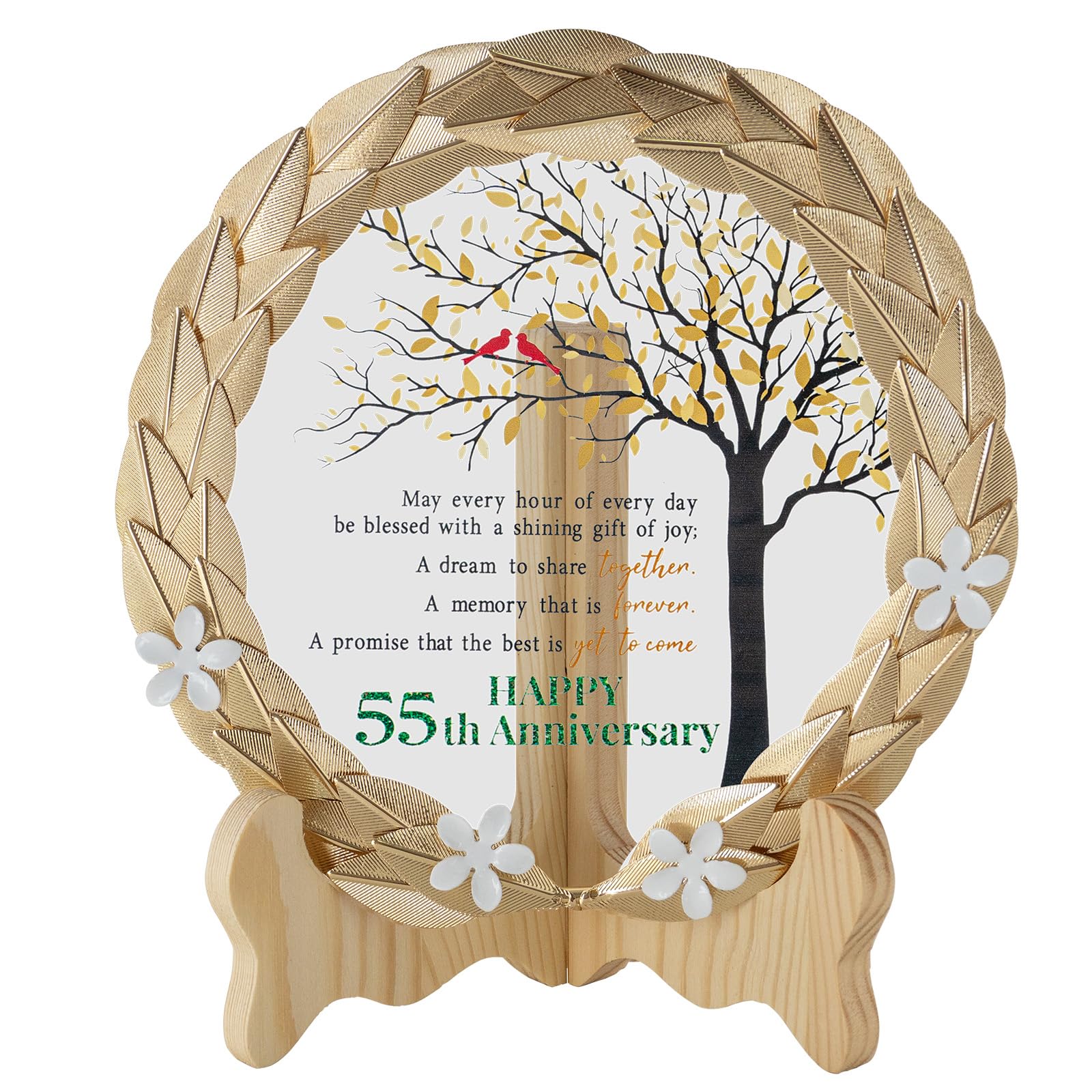 55th Anniversary Wedding Gifts Crystal Plate with Gold Leaf Wreath - 55th Anniversary Wedding Gifts for Parents Couple - 55th Wedding Anniversary Unique Gift Ideas - Cardinal Style