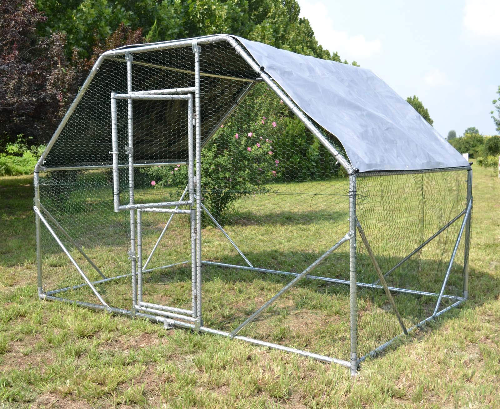 Jaula Recinto Corral XXL 2x3x2m con Techo Solar Impermeable y Puerta Animales Aves Gallinas Pollos