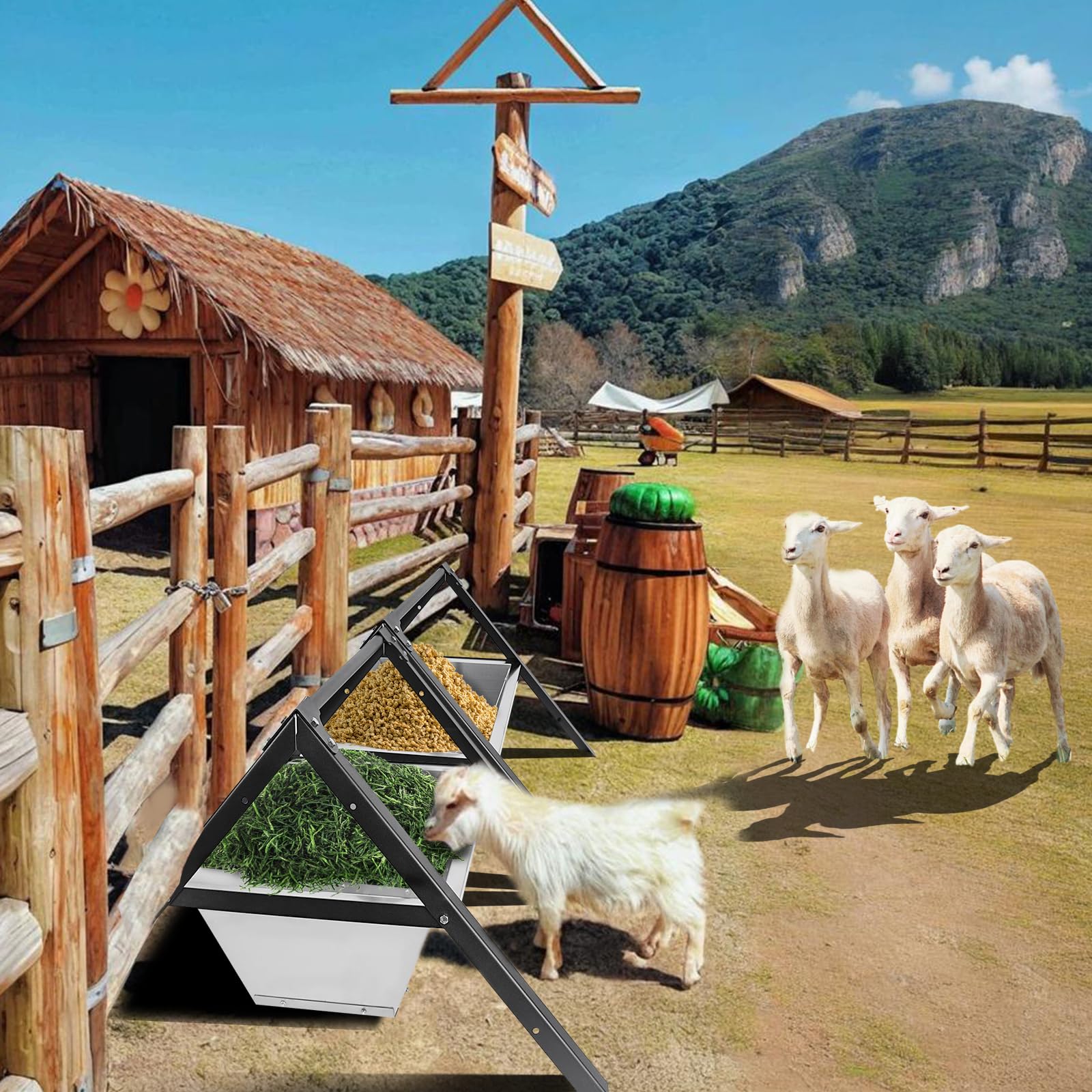Comedero para Ovejas, 23" Comederos Portátiles para Animales - Comedero Grande de Acero Inoxidable para Cabras, Ovejas, Cerdos, Perros, Paquete de 2
