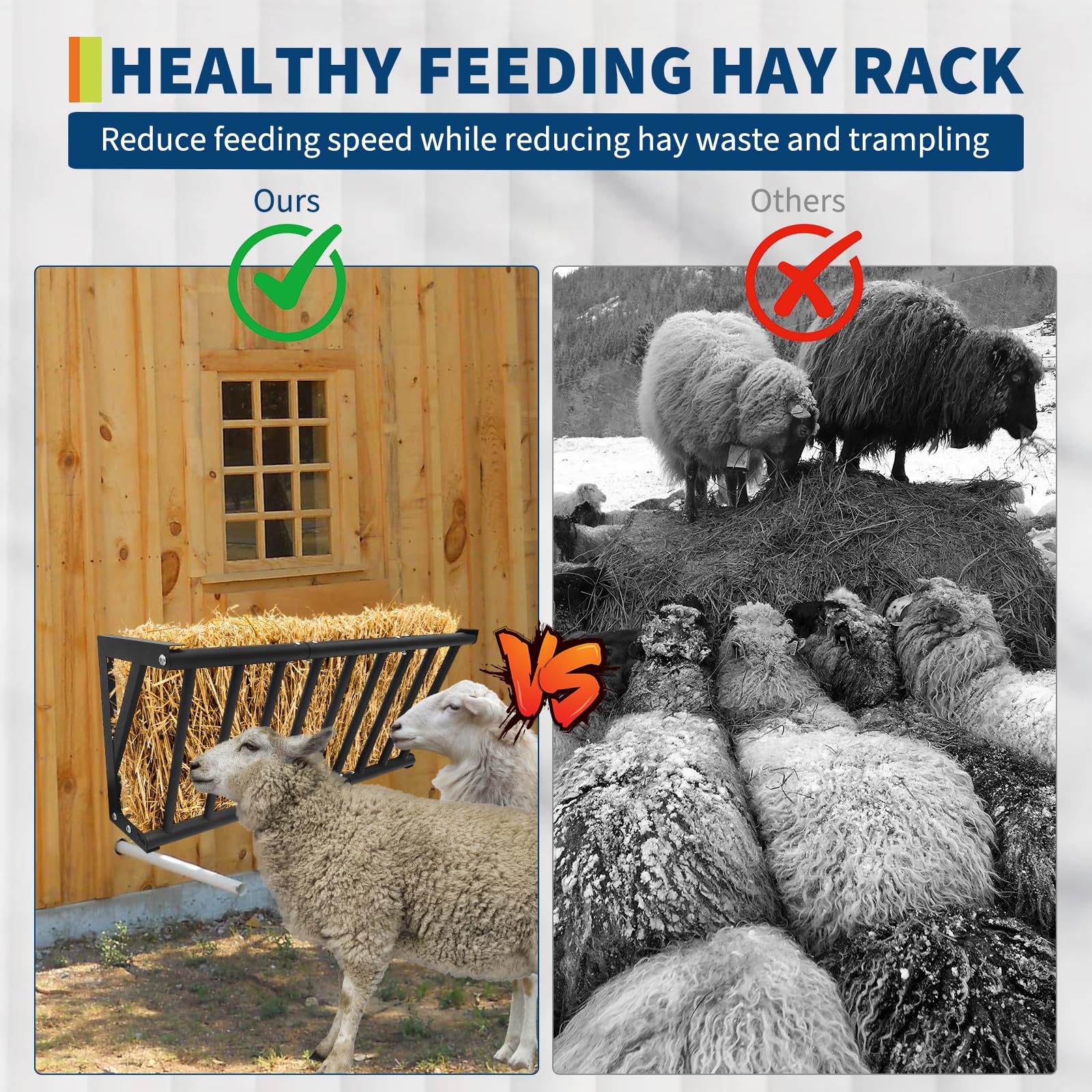 Wall Mounted Hay Feeder & Blanket Holder, 40" Heavy Duty Steel Hay Rack for Horse Stall, Goat Shed, Sheep Barn, 25 Gallons Large Capacity Feeder Organizer for Feeding and Storage - image 6