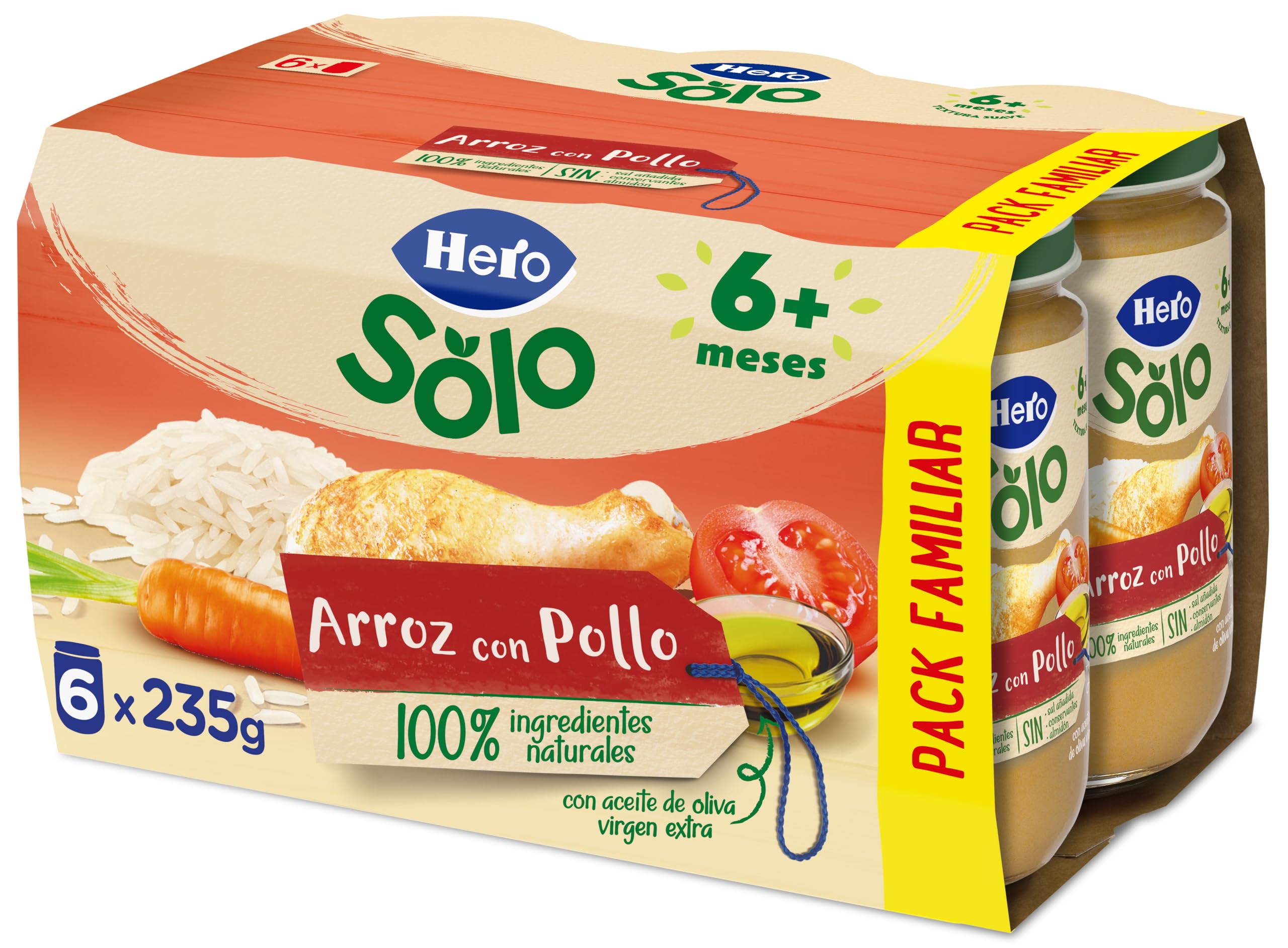 Hero Solo Tarritos de Arroz con Pollo, Packs de 6 x 235gr