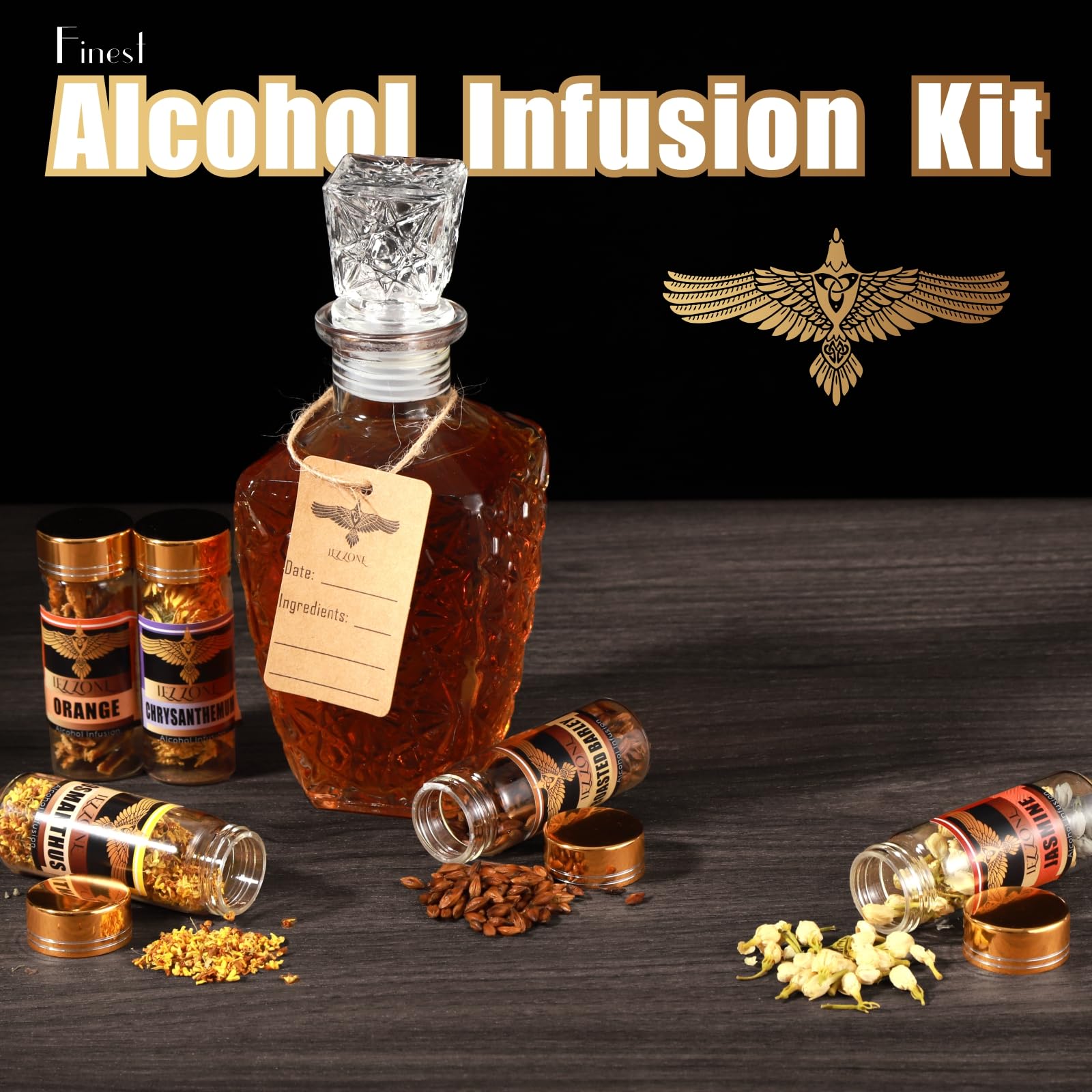 Alcohol Infusion Kit for Infusing Whiskey, Gin, Rum, Tequila, Vodka, Make Your Own Flavored Spirits with Natural Ingredients - Whisky Gift for Father's Day,Primium Anniversary|Valentine's Day|Birthday Gift for Men, Husband