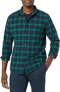 Camisa de Franela elástica de Manga Larga y Ajuste estándar Hombre