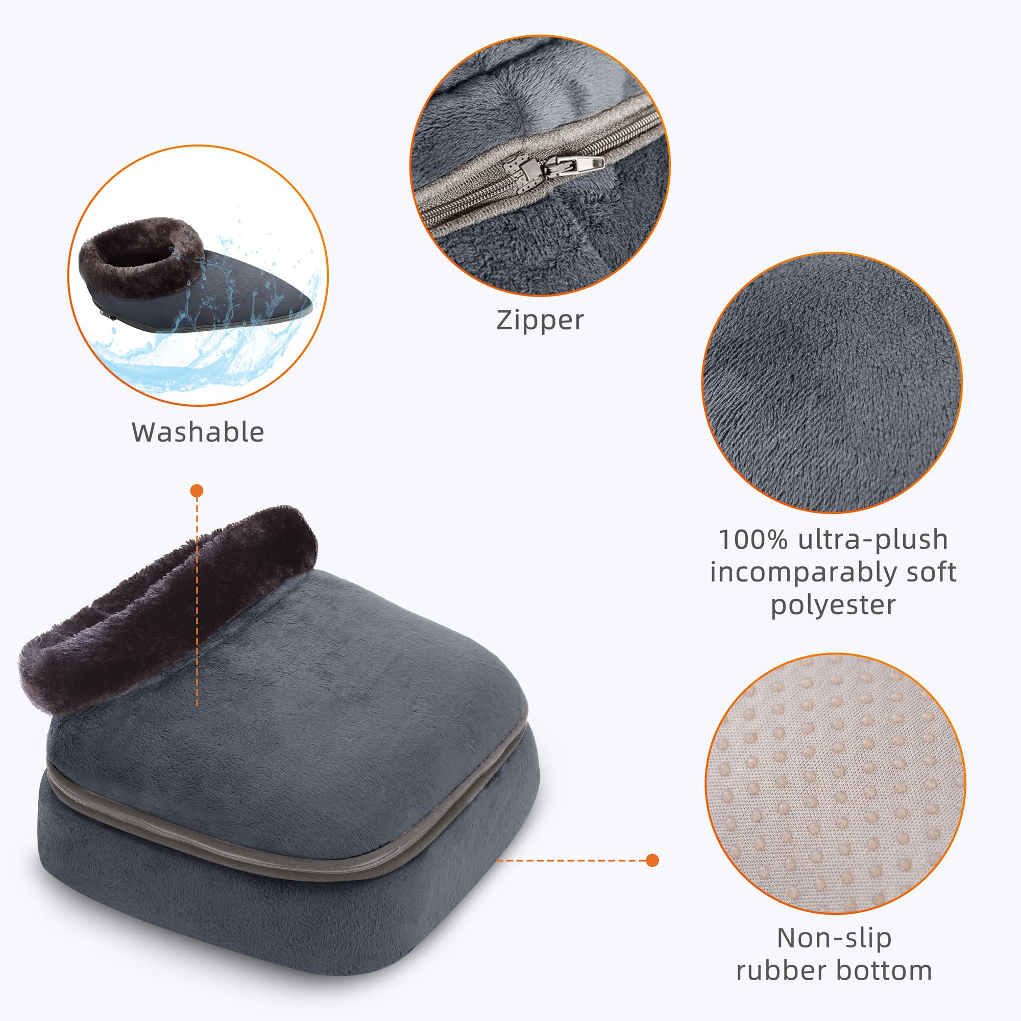 Snailax 2 w 1 masażer Shiatsu do stóp i pleców z podgrzewaniem - ugniatany masażer do stóp z poduszką grzewczą, poduszka do masażu pleców lub podgrzewacz do stóp, masażery do pleców, nóg, stóp, relief szary