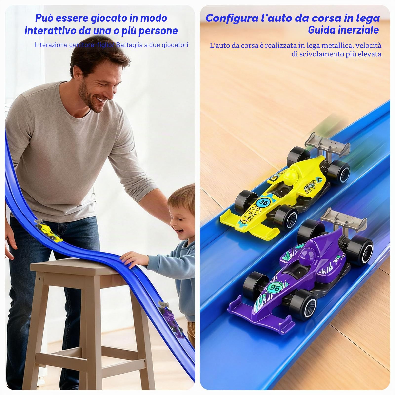 Pista Macchine Flessibile 5m - Pista Da Corsa Con Rampe Include 4 Auto Da Corsa, Flessibile Per Looping, Salti, Rampe, Con 1 Borsa Per Riporre
