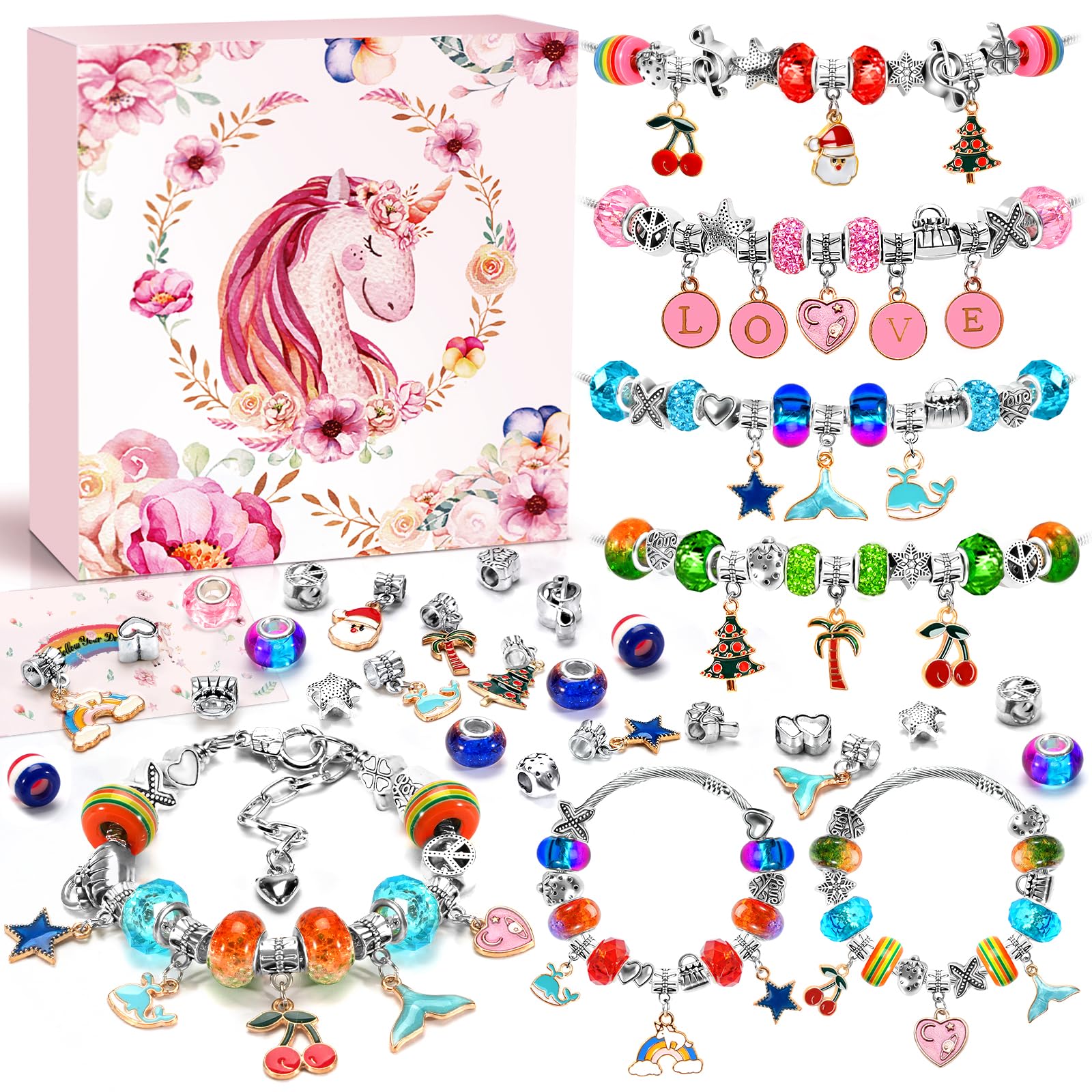 ZOOI Unicorn Gifts for Girls Gifts for 5-12 Year Old Girls, Gifts for Teenage Girls Gifts, Girls Birthday Presents, Charm Bracelet Making Kits for Girls, Jewellery Making Kit Arts and Crafts for Kids