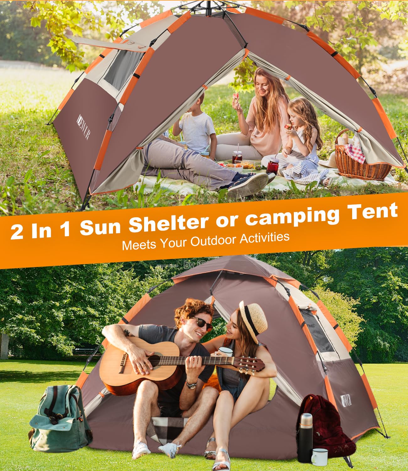 DEWUR Camping Pop Up Zelt für 4 Personen - Wasserdicht und vielseitig