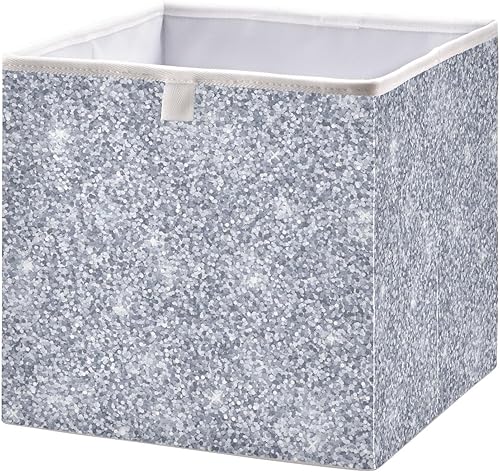 Cubo de almacenamiento de tela con purpurina plateada, cubos de almacenamiento grandes y plegables, contenedores de tela para estantes, guardería,