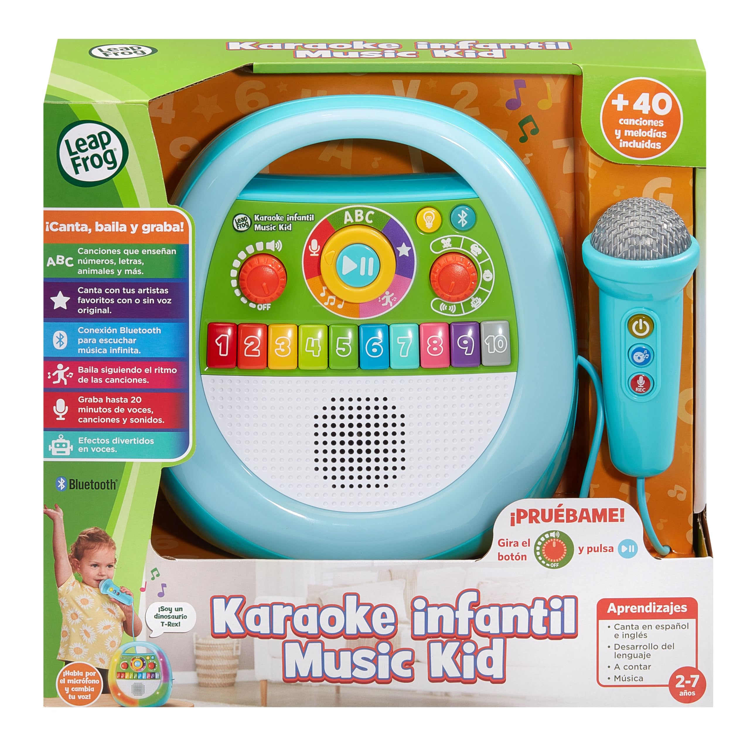 VTech Leapfrog Karaoke Infantil Music Kid, Juguetes Electrónicos Niños +2 Años, Bluetooth, Altavoz Interactivo, Asa Portátil, +40 Canciones y Melodías, Grabadora y Efectos de Voz, Versión ESP