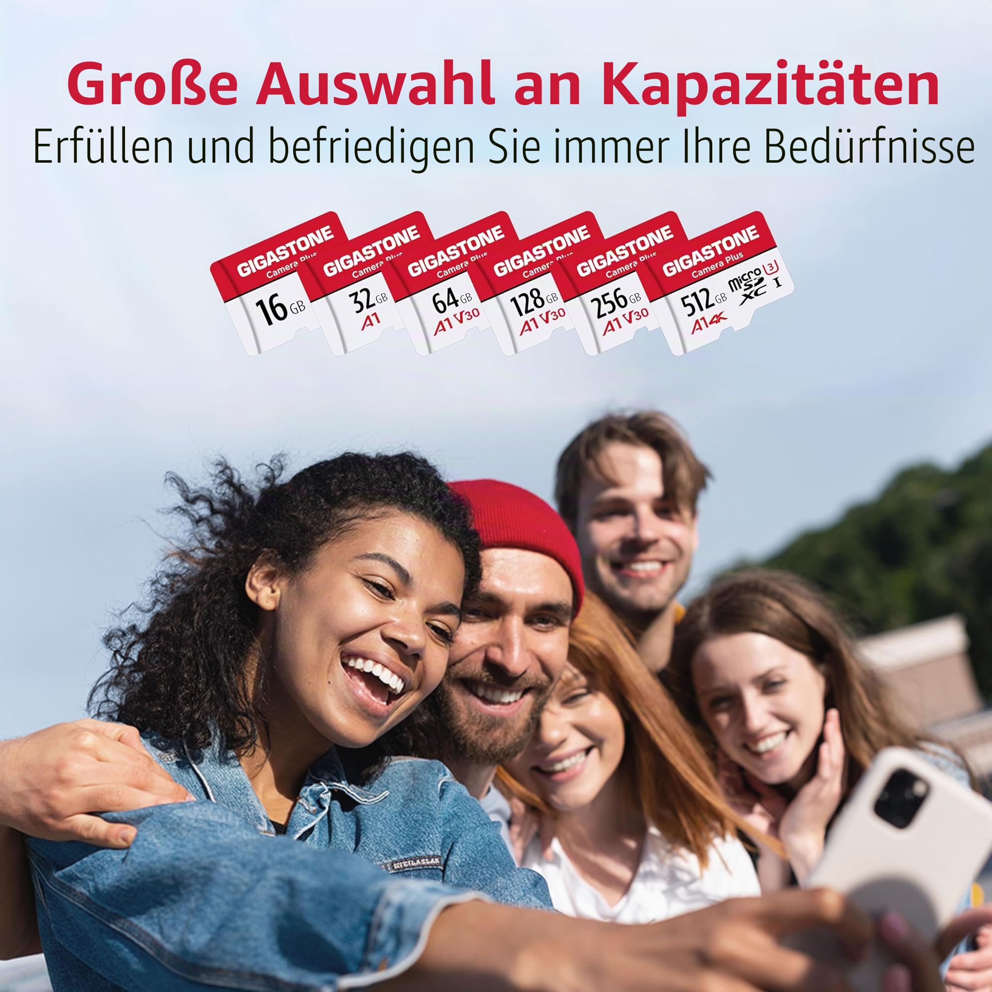 GIGASTONE 32GB MicroSDHC Speicherkarte 5er-Pack + SD Adapter, Kamera Plus, bis zu 90 MB/s, für Action-Kamera Drohne, Tablet, Full HD-Videoaufnahme, A1 U1 Klasse 10 Micro SD Karte UHS-I