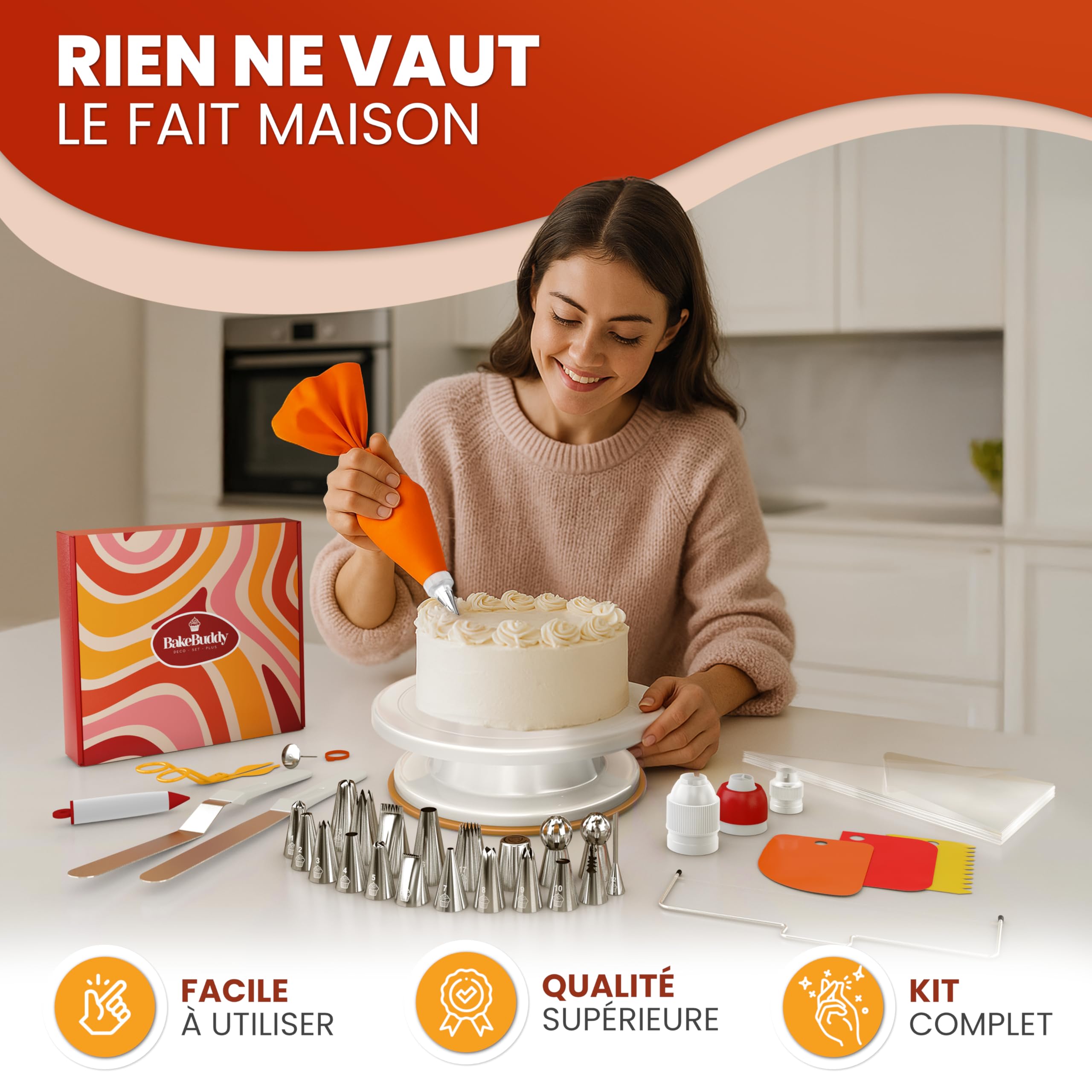 Kit Pâtisserie Professionnel (61 pièces) – Plateau tournant pâtisserie avec douilles, poches à douille, spatules, palettes et nombreux ustensiles de pâtisserie