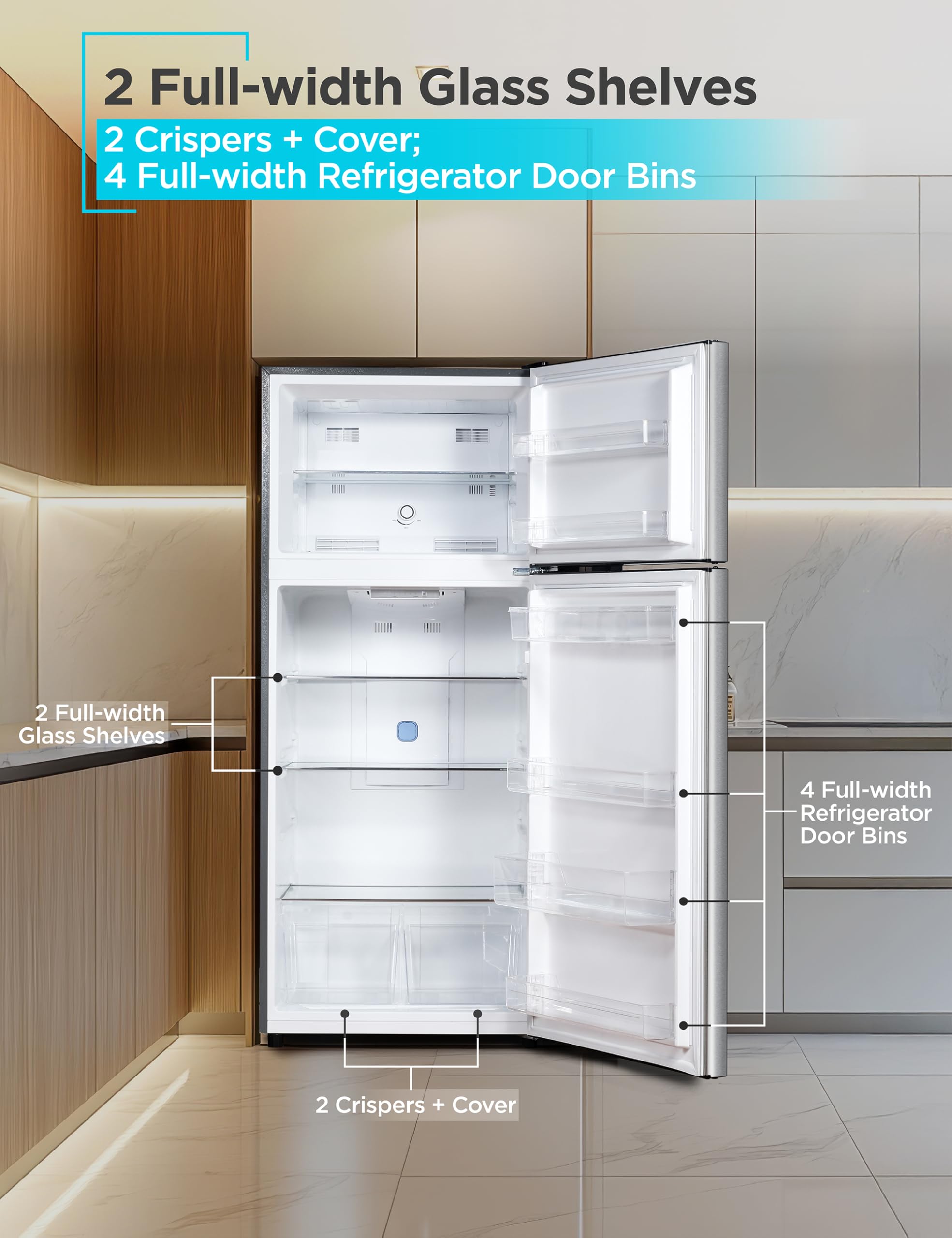 BLACK+DECKER 14.6 Cu. Ft. Top Mount Refrigerator with Freezer, 2 Door Refrigerator with Top Freezer and Adjustable Temperature Control, ENERGY STAR, BR1460HS, Stainless Steel Look on Fridge.com