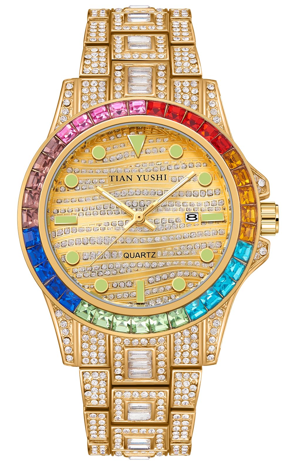 Luxury Bling-ed Out Colorful Full Diamond Watches Fashion Quartz Analog Stainless Steel Band Bracelet Wrist Watch