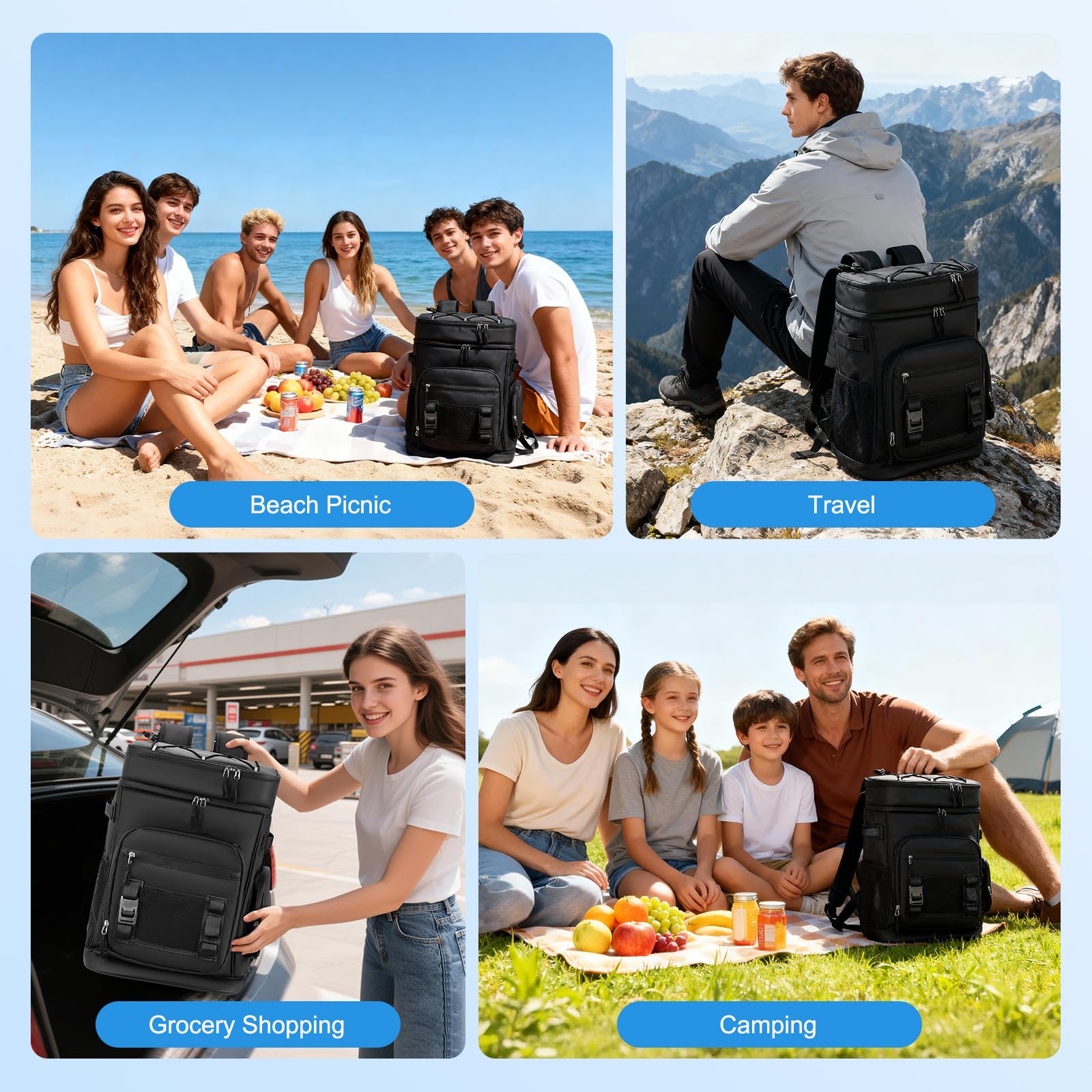 Zaino refrigerante da 30 l, grande borsa termica isolata per uomo e donna, a prova di perdite, impermeabile, zaino isolato per campeggio, spiaggia, attività all'aperto, viaggi, famiglia, picnic