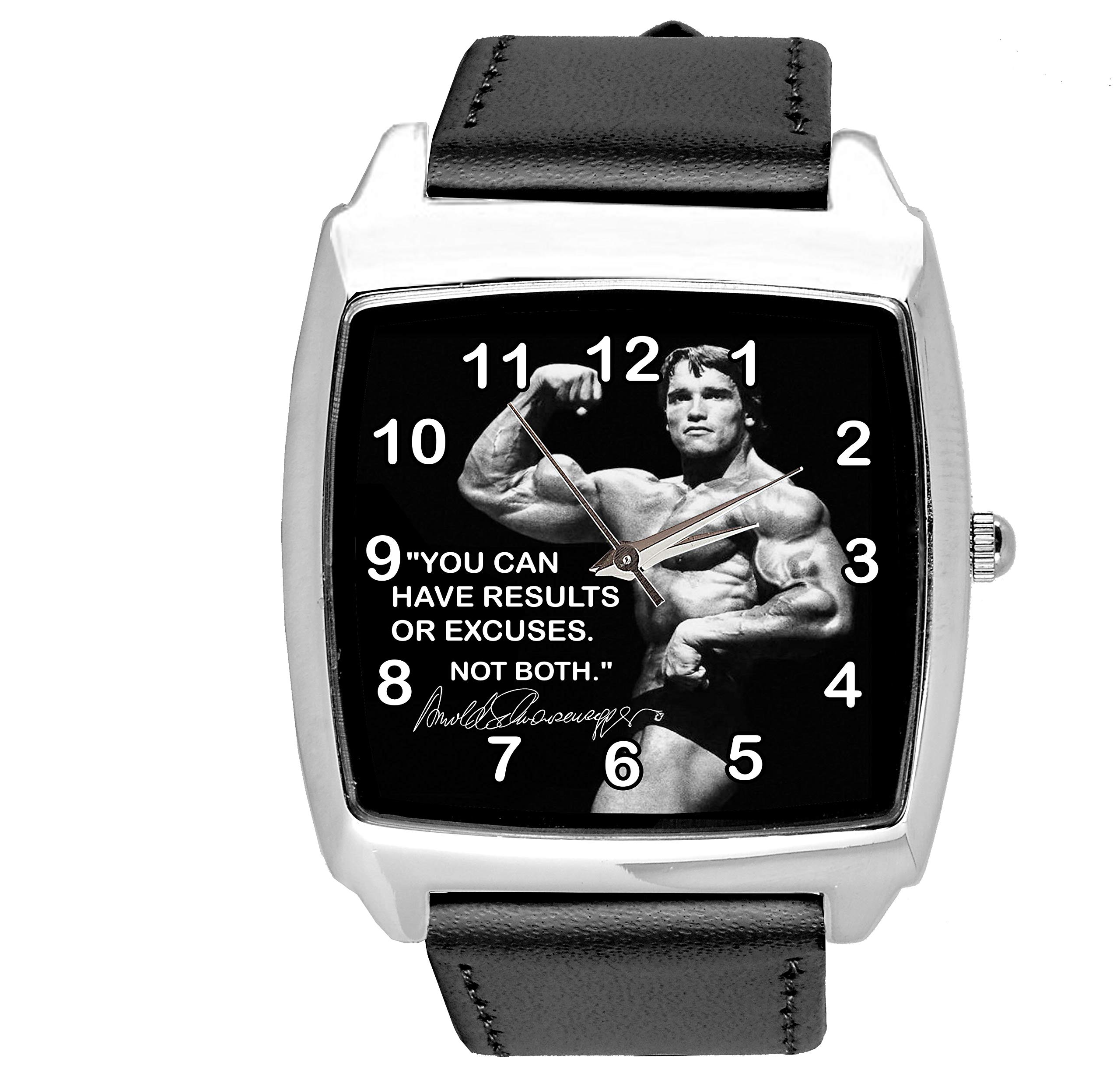Black Leather Square DIAL Watch for Fans of Bodybuilding
