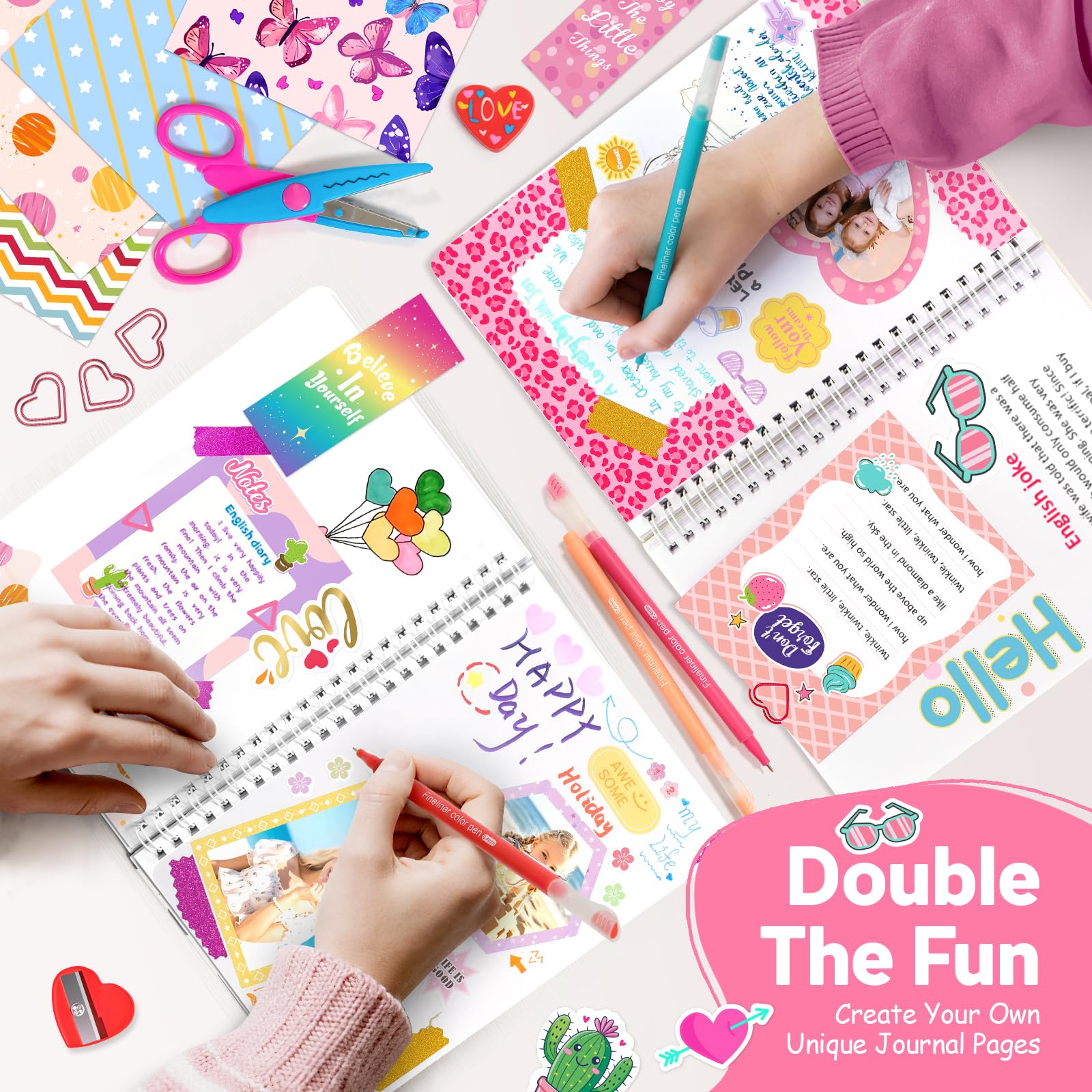 Sunrad Set diario fai da te per bambini, Scrapbook & Diary Supplies Set con taccuino A5, per scrapbook fai da te, kit di cancelleria, regalo per ragazzi 6, 7, 8, 9, 10, 11, 12 anni