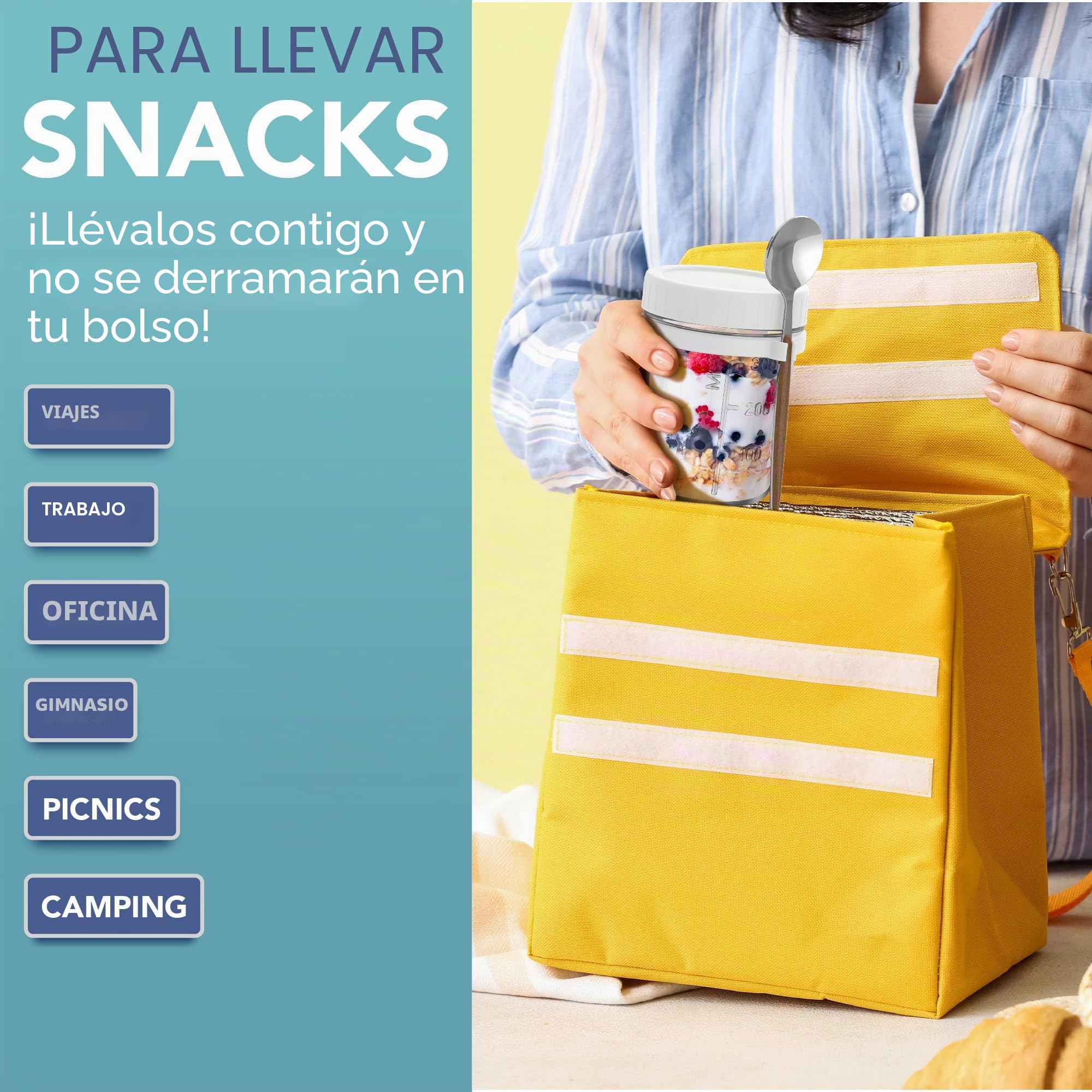 HEFTMAN Tarros de vidrio para avena nocturna con tapas, paquete de 4 tarros de avena nocturna de 350ml con cucharas y tapas de plástico coloridas herméticas, ollas de desayuno seguras para alimentos