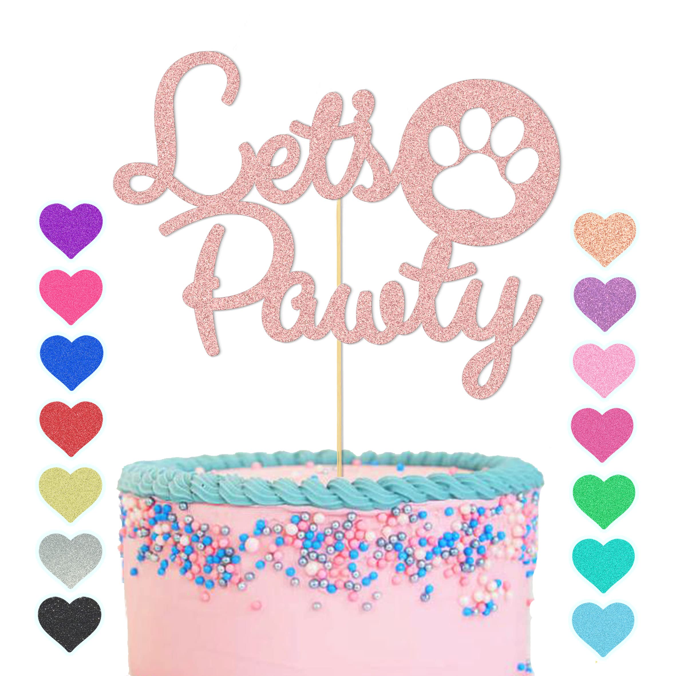 Gutegifts Boys Rose Gold Lets Pawty Cake Topper - Pet Dog Birthday Cake Decoration, Puppy Girls Birthday Party Cake Decoration, Multicolour Glitter Dog Theme Cake Supplies (Rose Gold)