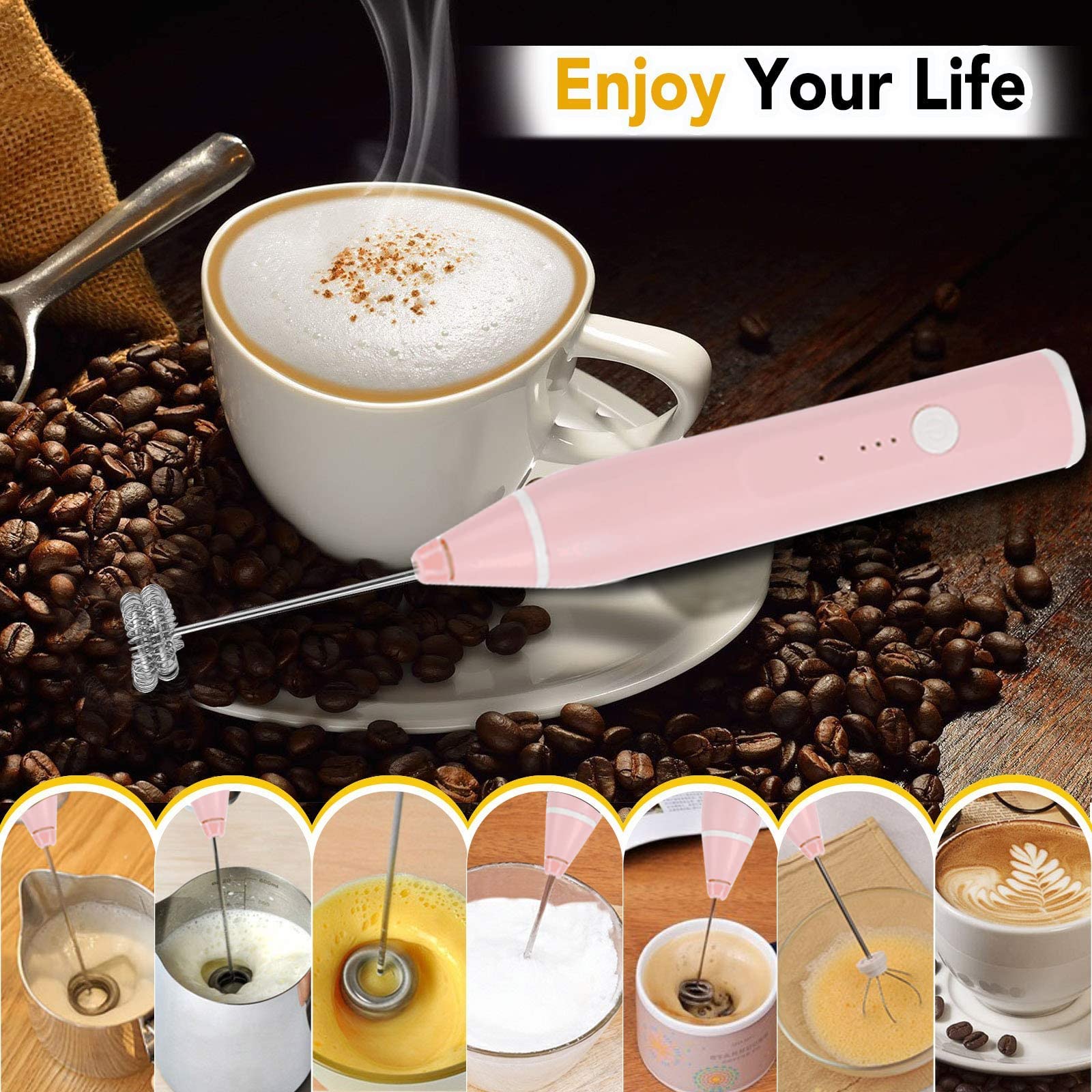 Montalatte Elettrico USB Per Cappuccino | Frullino SchiumaLatte 3 Velocità Con Supporto | Nero - Foto 12