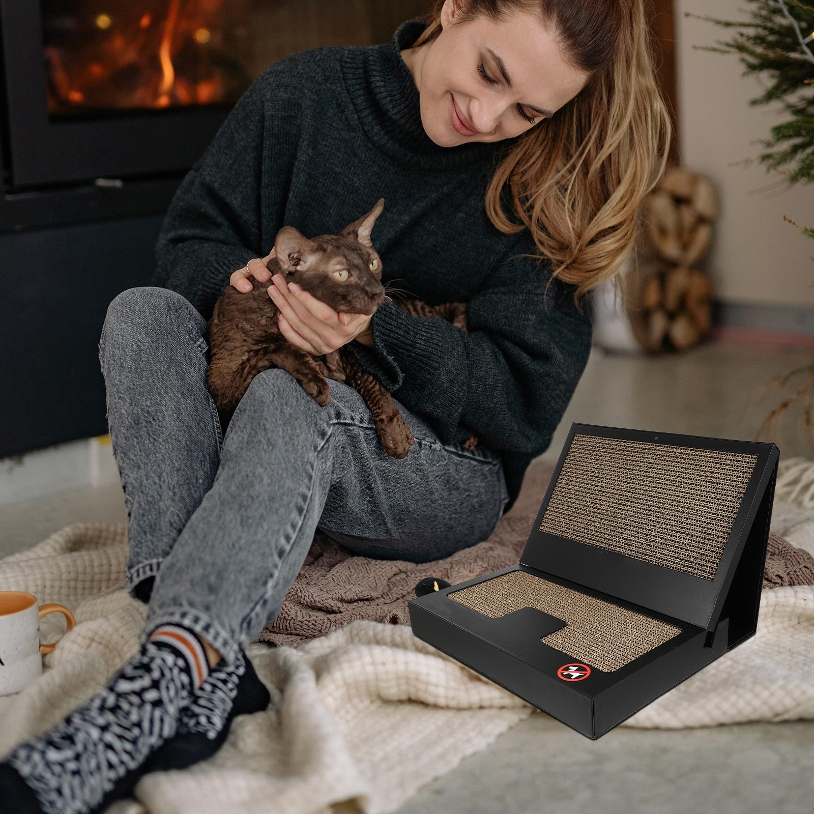 Katzenkratzbrett für Katzen, 1 Set, kreatives Kratzspielzeug in Laptopform, mit Beißring, tragbar, für Zuhause