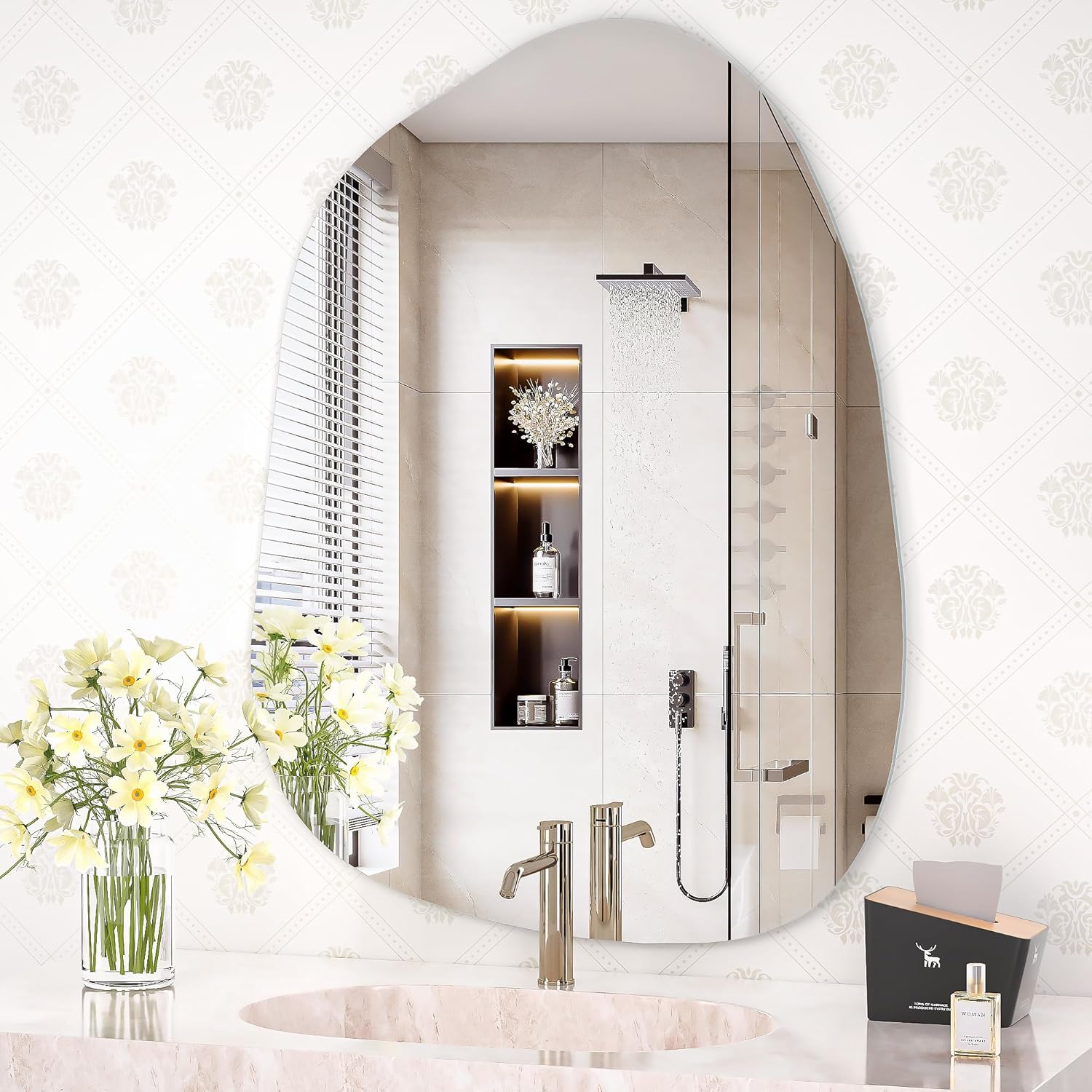 Hasipu 32x24 Irregular Asymmetrical Frameless Wall Mirror - Modern Decor for Bathroom, Bedroom, Living Room, Entryway