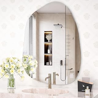 Hasipu 32x24 Irregular Asymmetrical Frameless Wall Mirror - Modern Decor for Bathroom, Bedroom, Living Room, Entryway