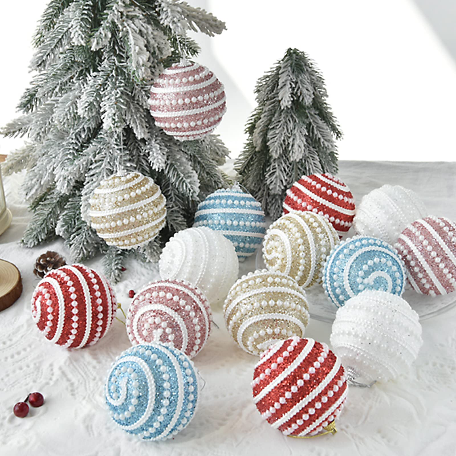 12 Palline Di Natale Con Cordini, 80 Mm, Verde Scuro, In Plastica