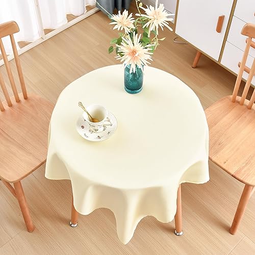 Miniatura 2 de Mantel cuadrado pequeño de jacquard con patrón geométrico amarillo marfil, mantel de tela brillante para mesa de comedor, cocina, decoración de