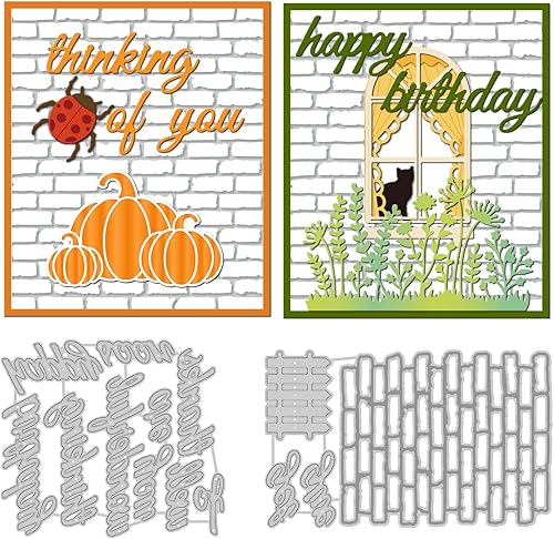 Miniatura 1 de INFUNLY Valla de pared de ladrillo con troquel de palabras y troqueles de feliz cumpleaños para hacer tarjetas, álbumes de recortes y decoración de