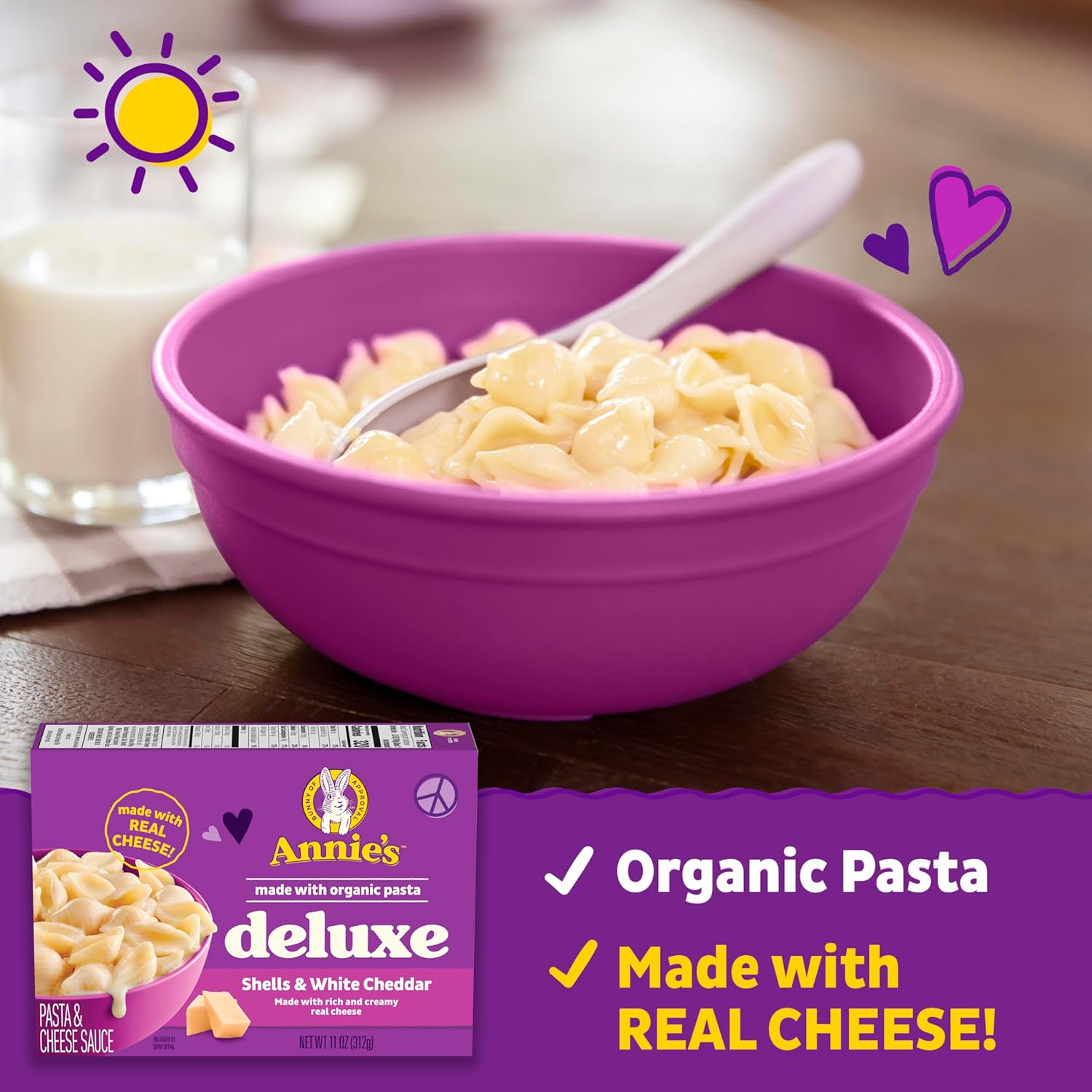 Annie's Deluxe Macaroni and Cheese with Organic Pasta, Real White Cheddar Cheese and Shells, 11 oz (Pack of 12)