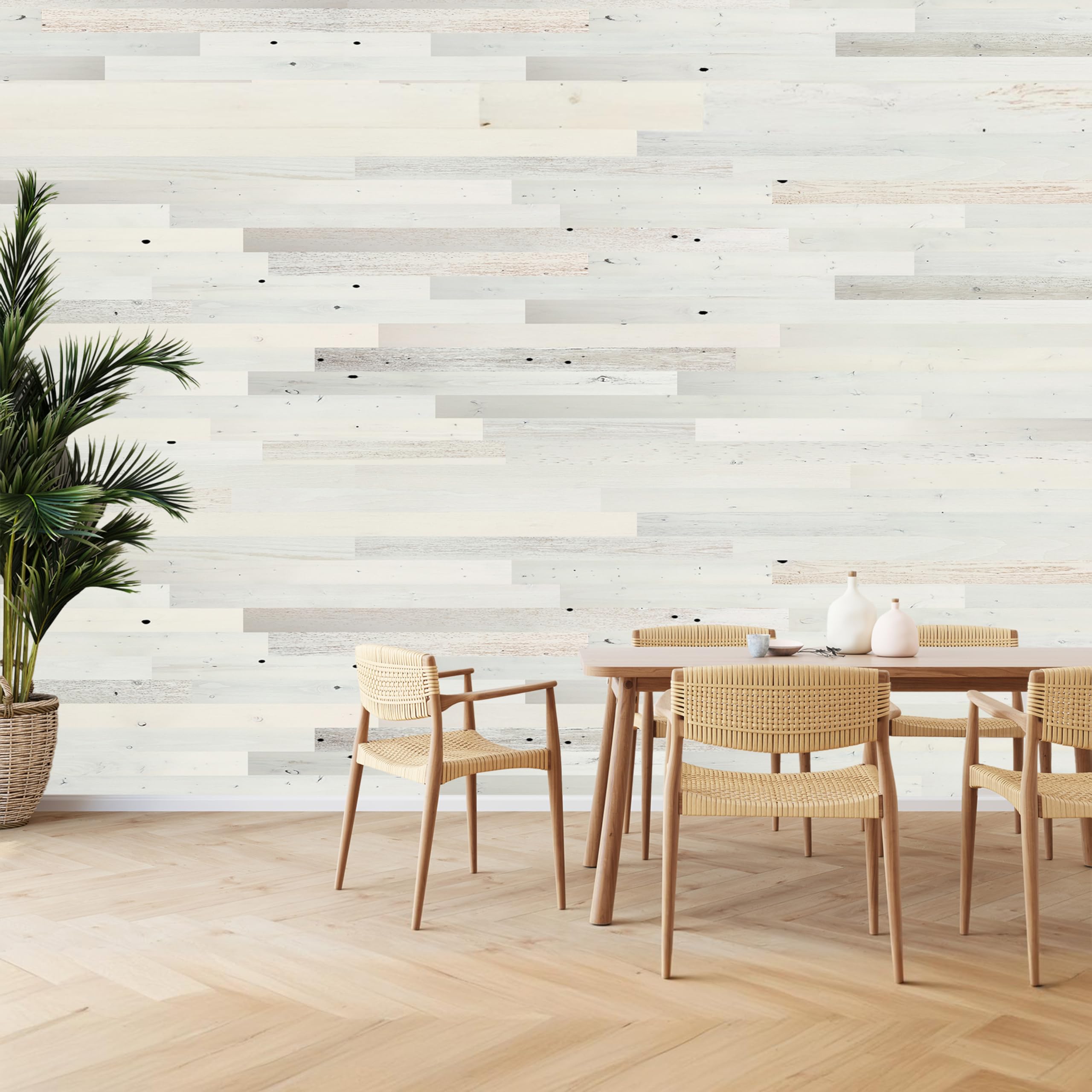 Timberchic River Reclaimed Wooden Wall Planks - Simple Peel & Stick Wall Covering Application for DIY Accent Wall & Home Improvement - Modern, Premium Wall Paneling 4" Wide - 20 Sq.Ft, Coastal White
