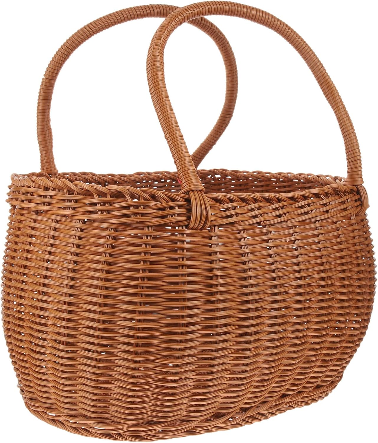 Portable Woven Picnic Basket with Handle Imitation Rattan Fruit and Vegetable Storage Basket 33x22x21cm for Travel and Garden Use
