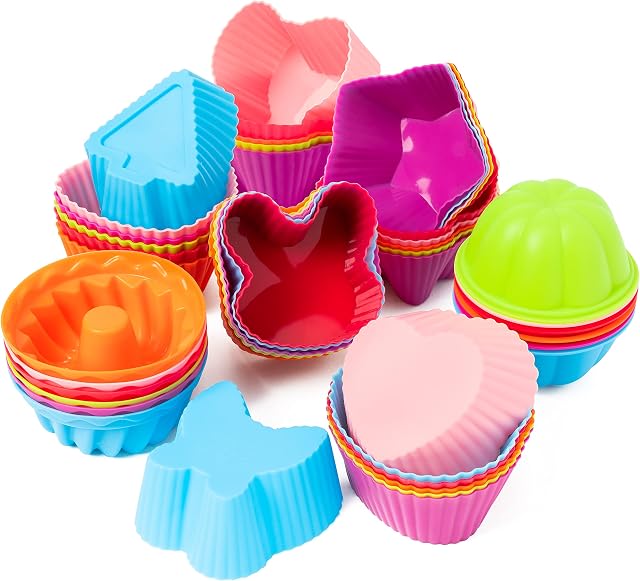 R HORSE Muffin Cupcake Mould Baking Cups Silicone Baking Cups Heat Resistant Cupcake Molds Muffin Cases Cup Liners Reusable Cupcake Ice Creams Puddings Moulds Nonstick Food Grade Silicone Mold 42PCS