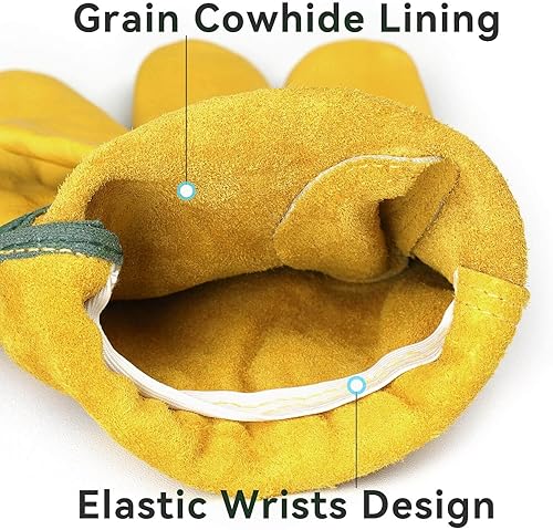 Miniatura 2 de OZERO Guantes de trabajo de piel de vaca con agarre flexible para cortar madera, construcción, conducción de camiones, jardínpatio para trabajo para