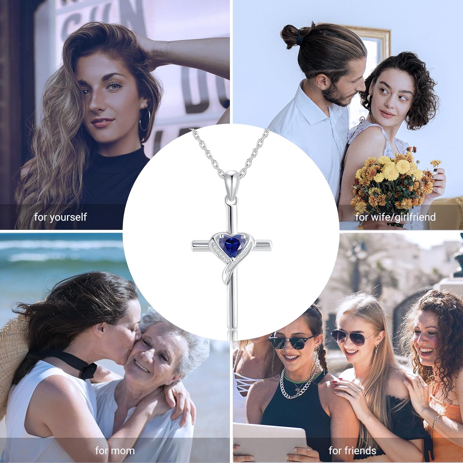 Valentines Day Gifts Cross Necklace for Women 925 Sterling Silver Birthstone Cross Pendant Necklace Cross Jewelry Gifts for Women Mother Wife on Birthday Mother's Day - Image 6