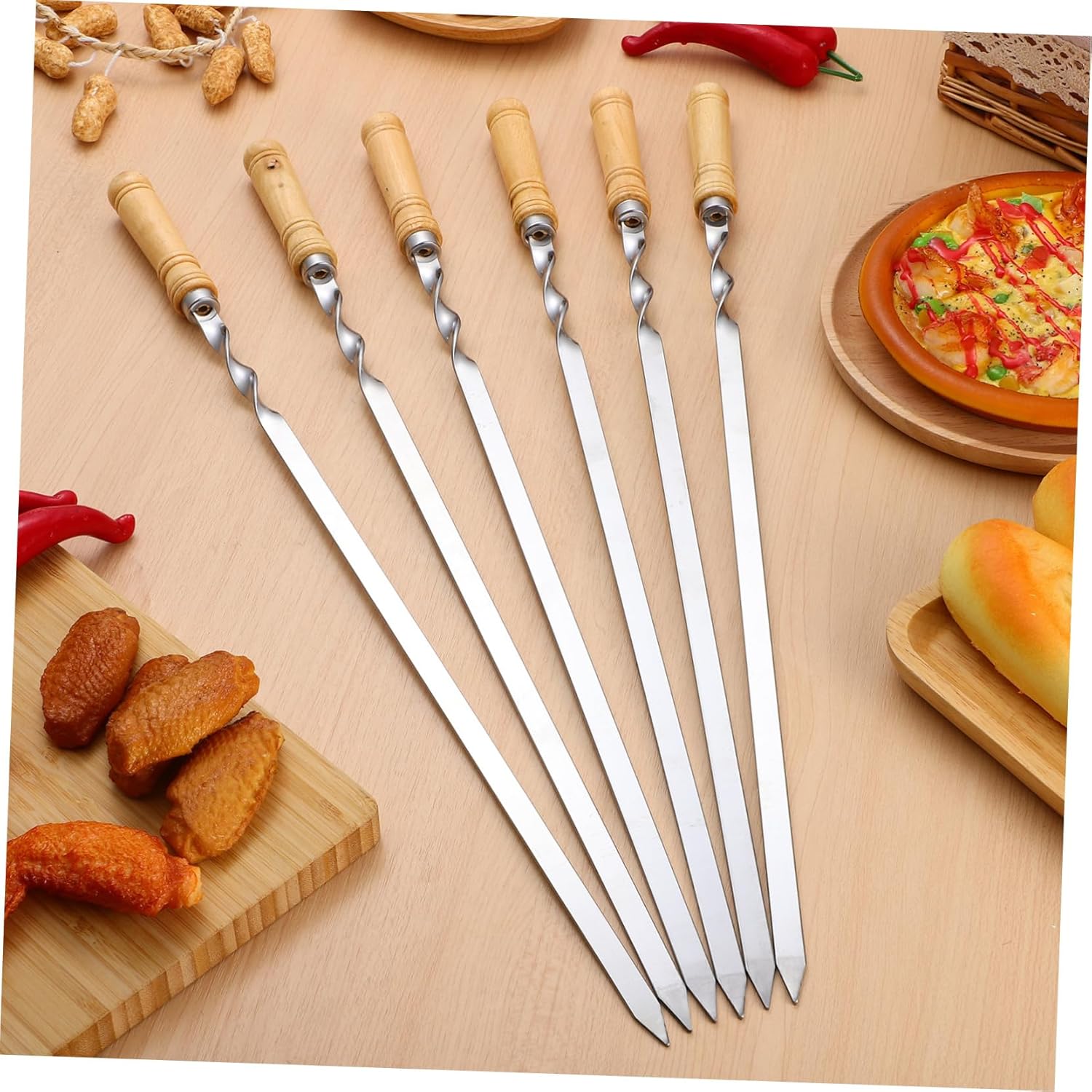 18pcs Bbq Skewers Stainless Steel Sticks Wooden Handle for Outdoor Grill Campfire Roasting