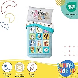 Sunny Side Up Bluey & Friends Toddler Comforter Set - 4 Piece Preschool Bedding Includes Comforter, Sheets & Pillow Cover - Super Soft Microfiber Bed Set