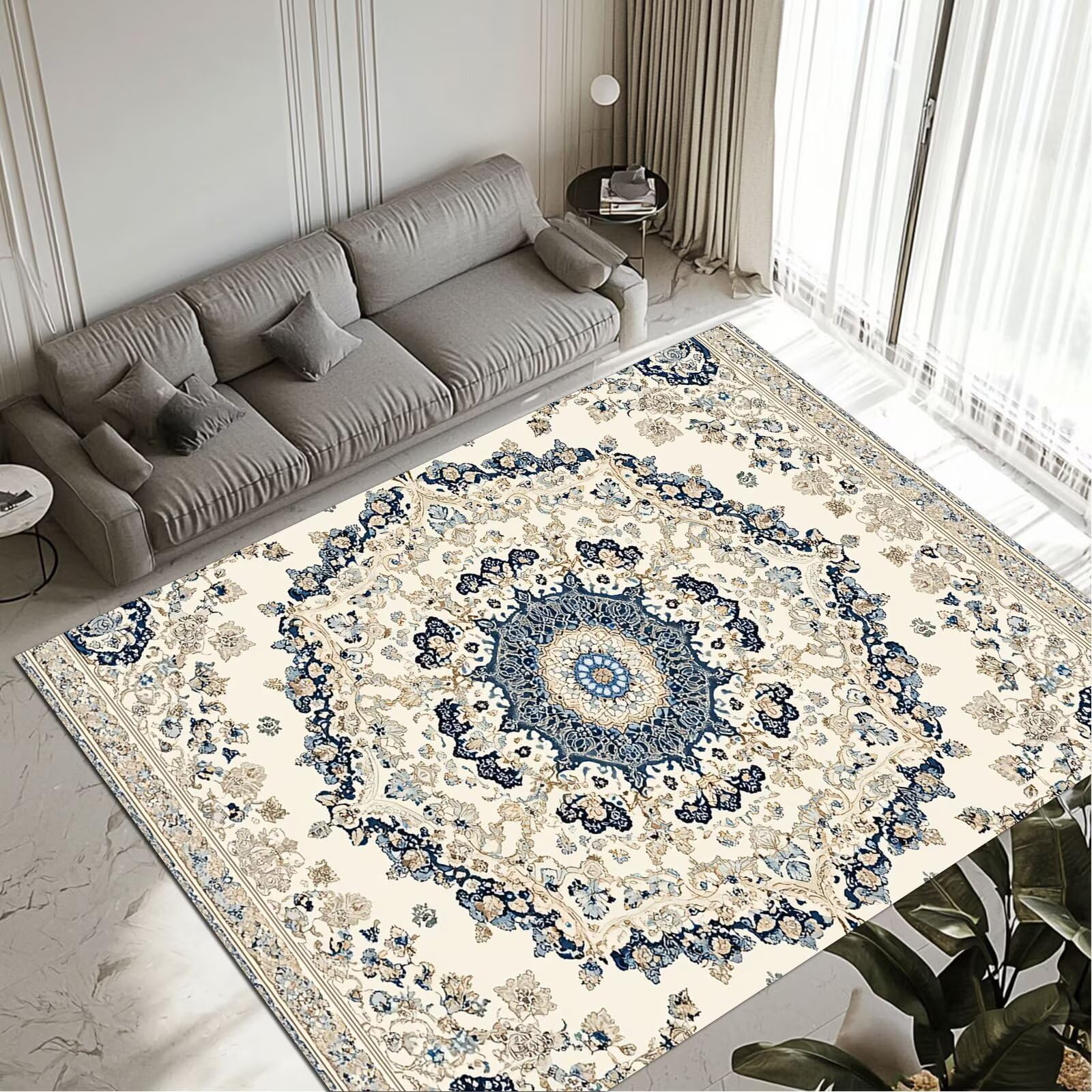 Tapis Mandala imperméable et lavable grand tapis de salon antidérapant 90x120cm